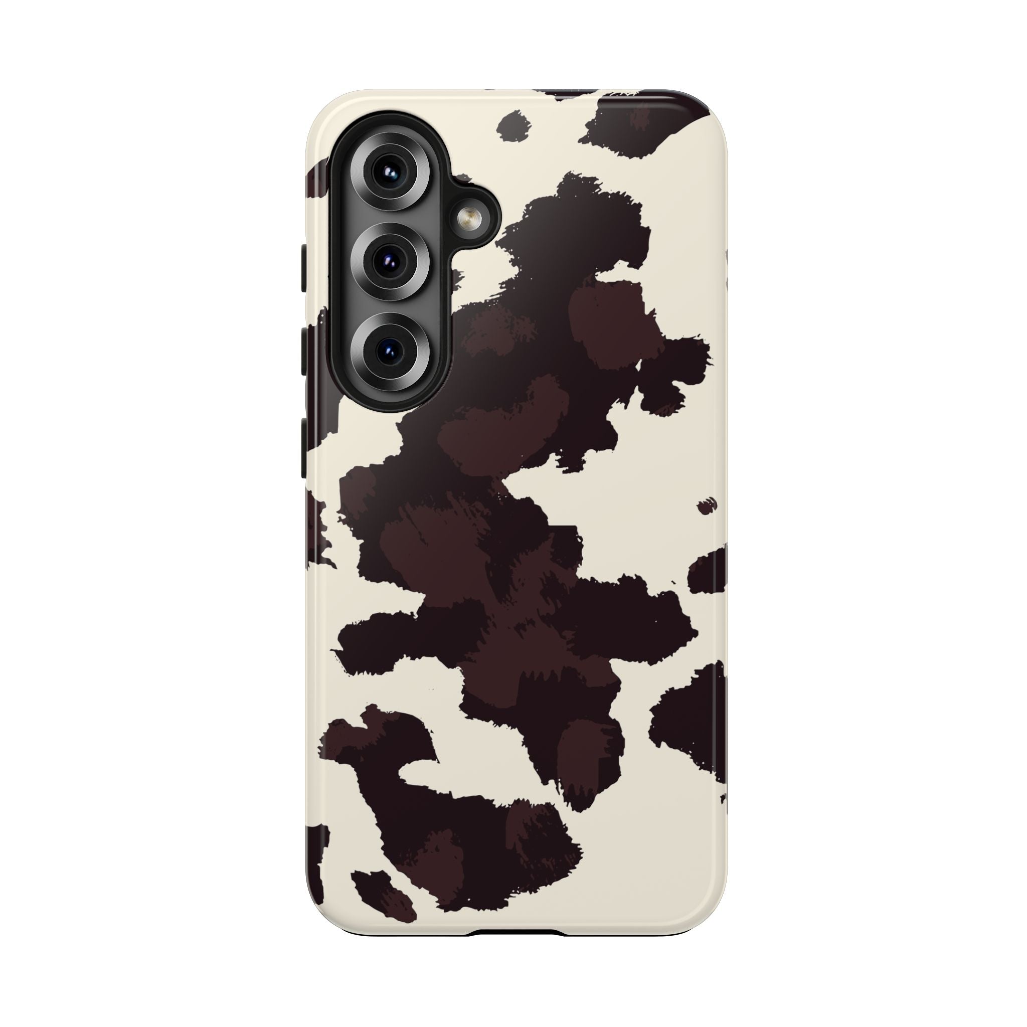 Cow Print Tough Phone Case — Brown Cream Protective Phone Cover