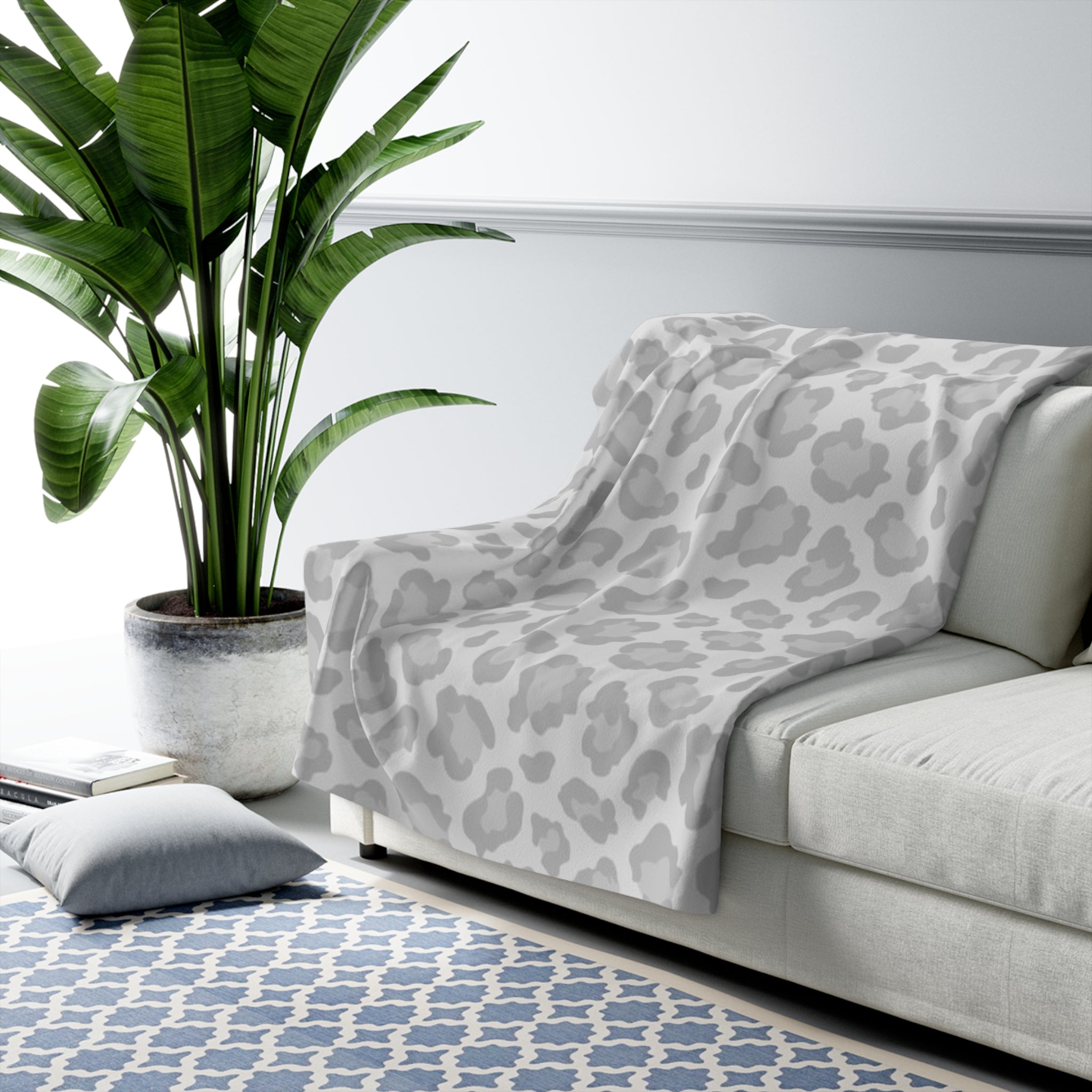 Gray Leopard Print Sherpa Blanket