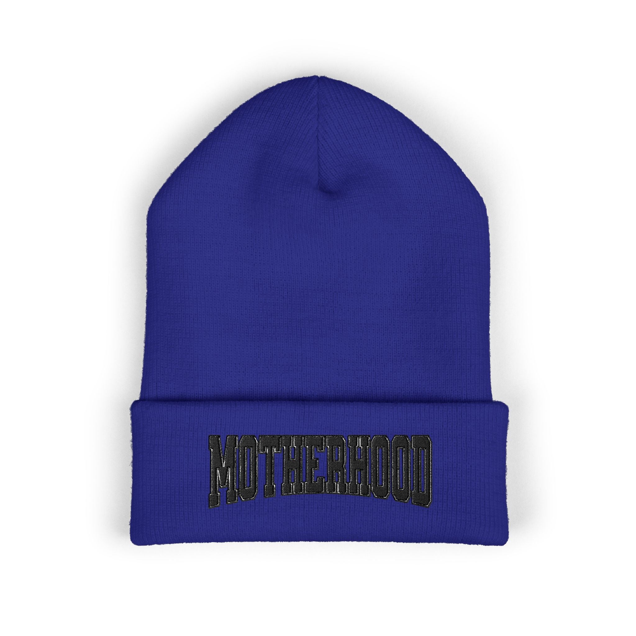 Motherhood Embroidered Cuffed Beanie — Cozy Mom Knit Hat