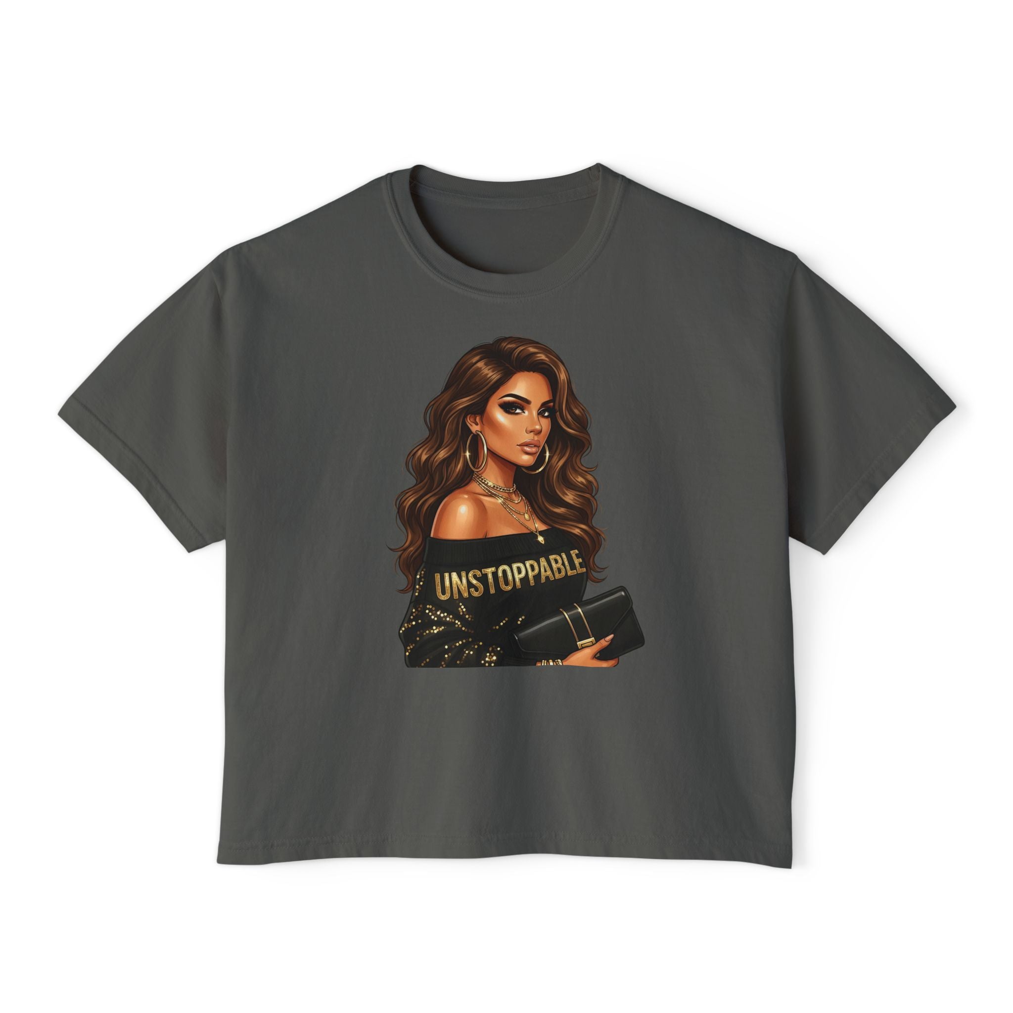 Unstoppable Woman Boxy Tee — Empowerment Graphic Crop Top