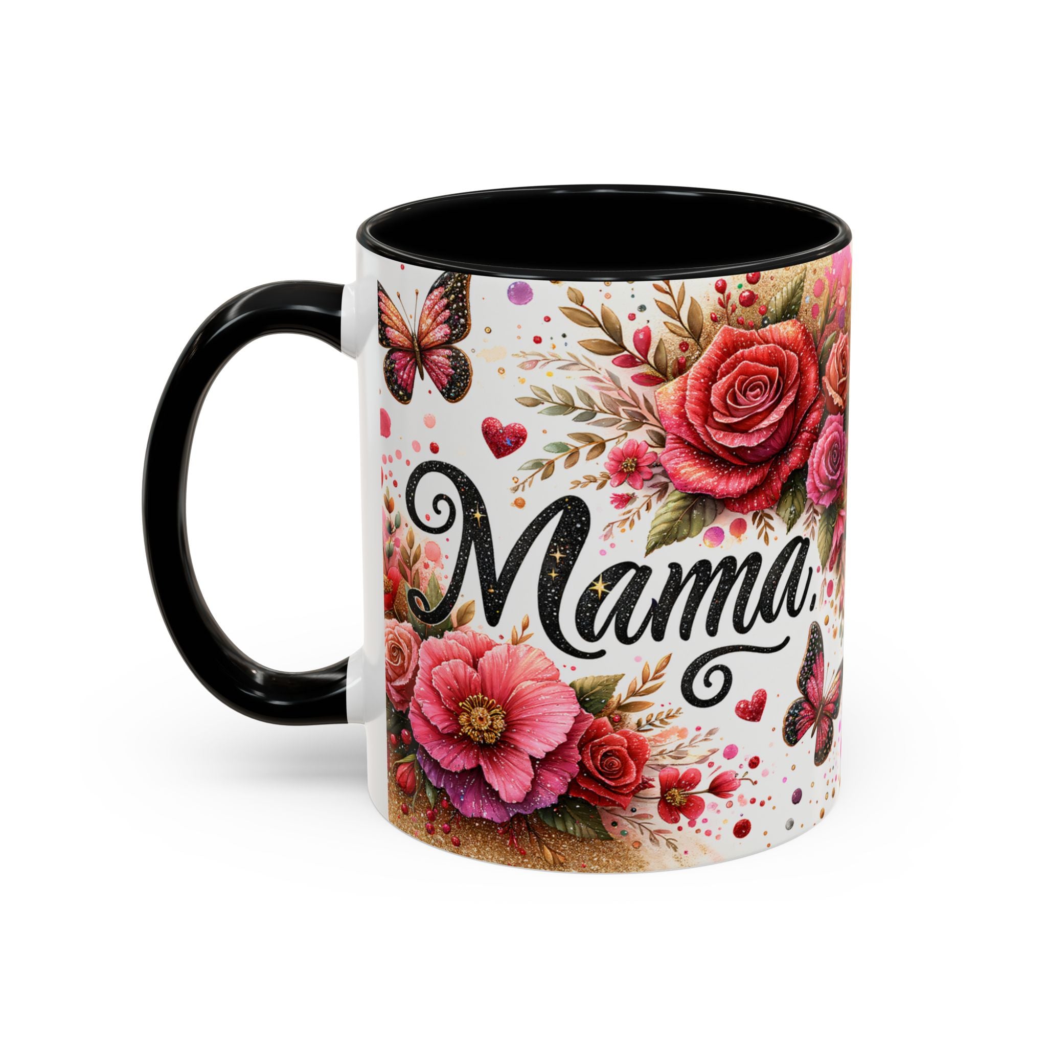Mama Floral Accent Coffee Mug — Pink Roses & Butterflies (11/15oz)