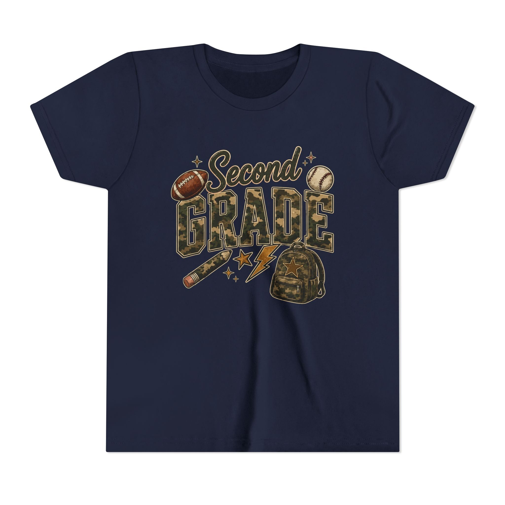 Second Grade Youth Tee — Back-to-School Sports & Backpack Design