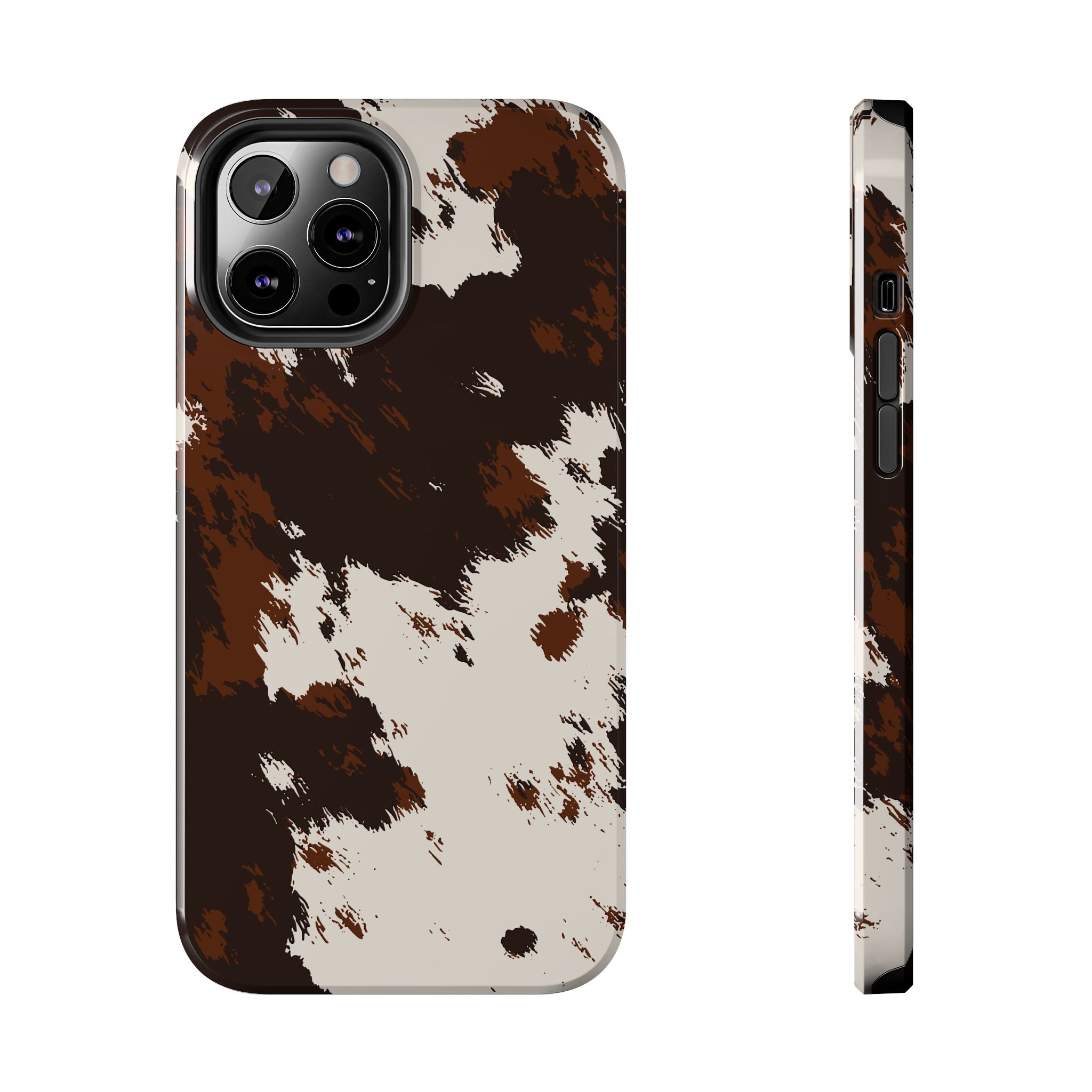 Cowhide Print Tough Phone Case — Brown & White Western Rugged Protection