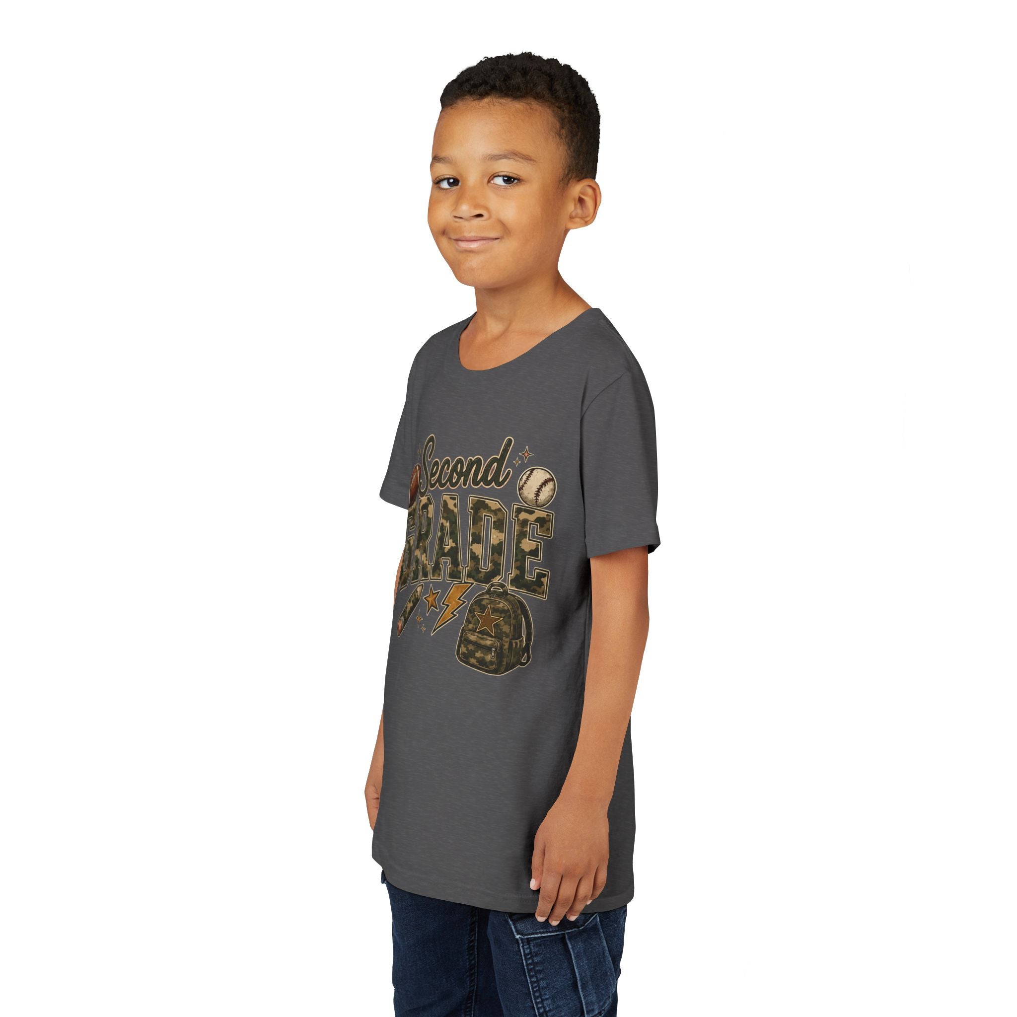 Second Grade Youth Tee — Back-to-School Sports & Backpack Design