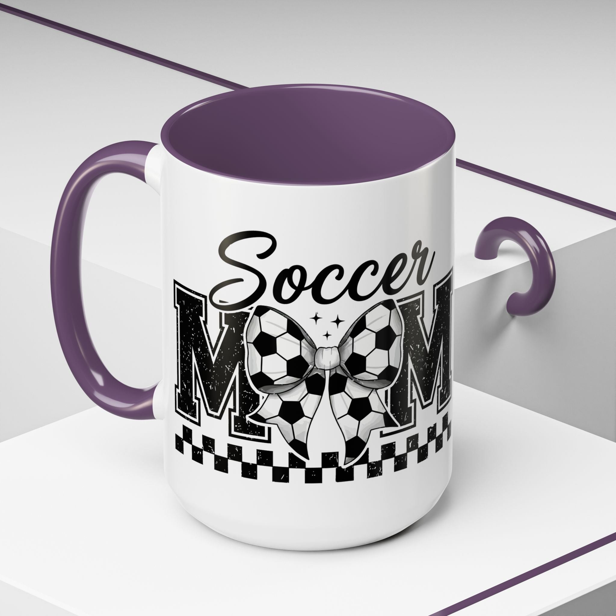Soccer Mom Accent Coffee Mug — Black Interior & Handle, Soccer Ball Graphic