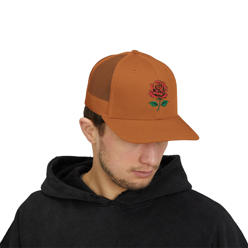 Embroidered Red Rose Trucker Cap