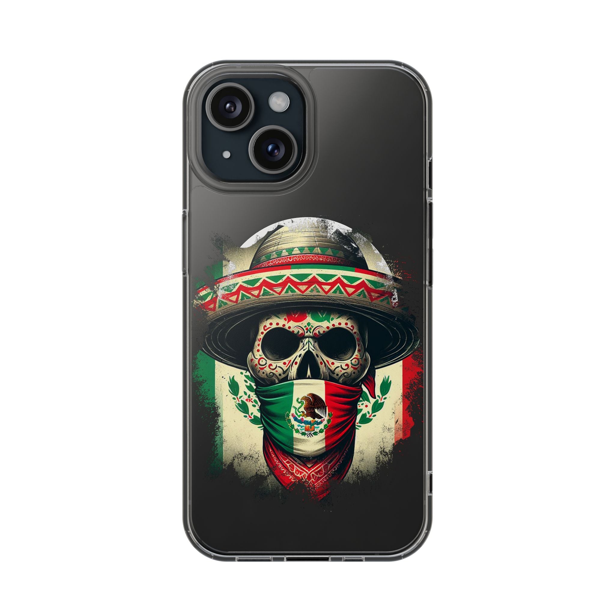 Clear Magnetic Phone Case — Day of the Dead Skull with Mexican Flag Bandana