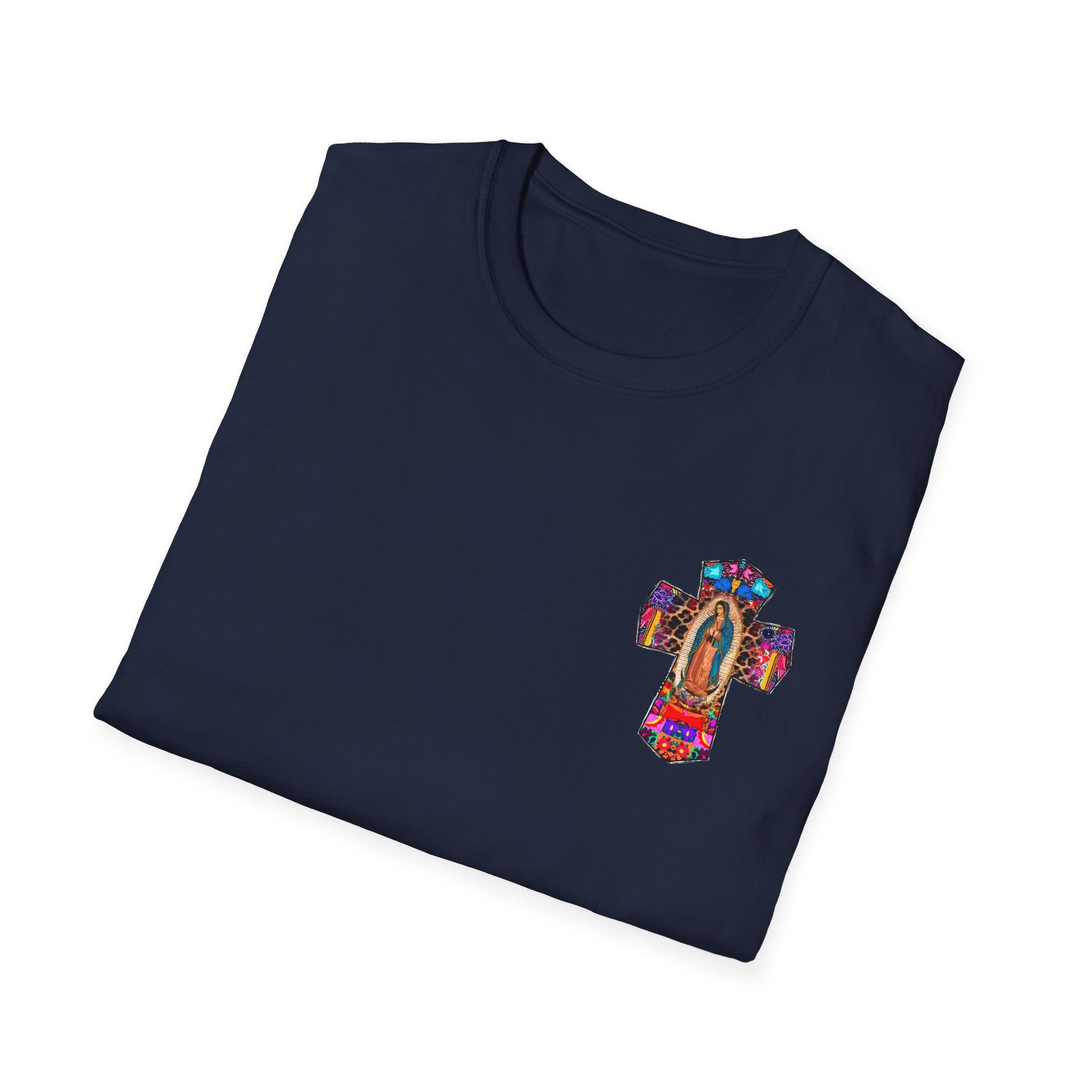 Our Lady of Guadalupe Cross T-Shirt — Colorful Mexican Folk Art Tee