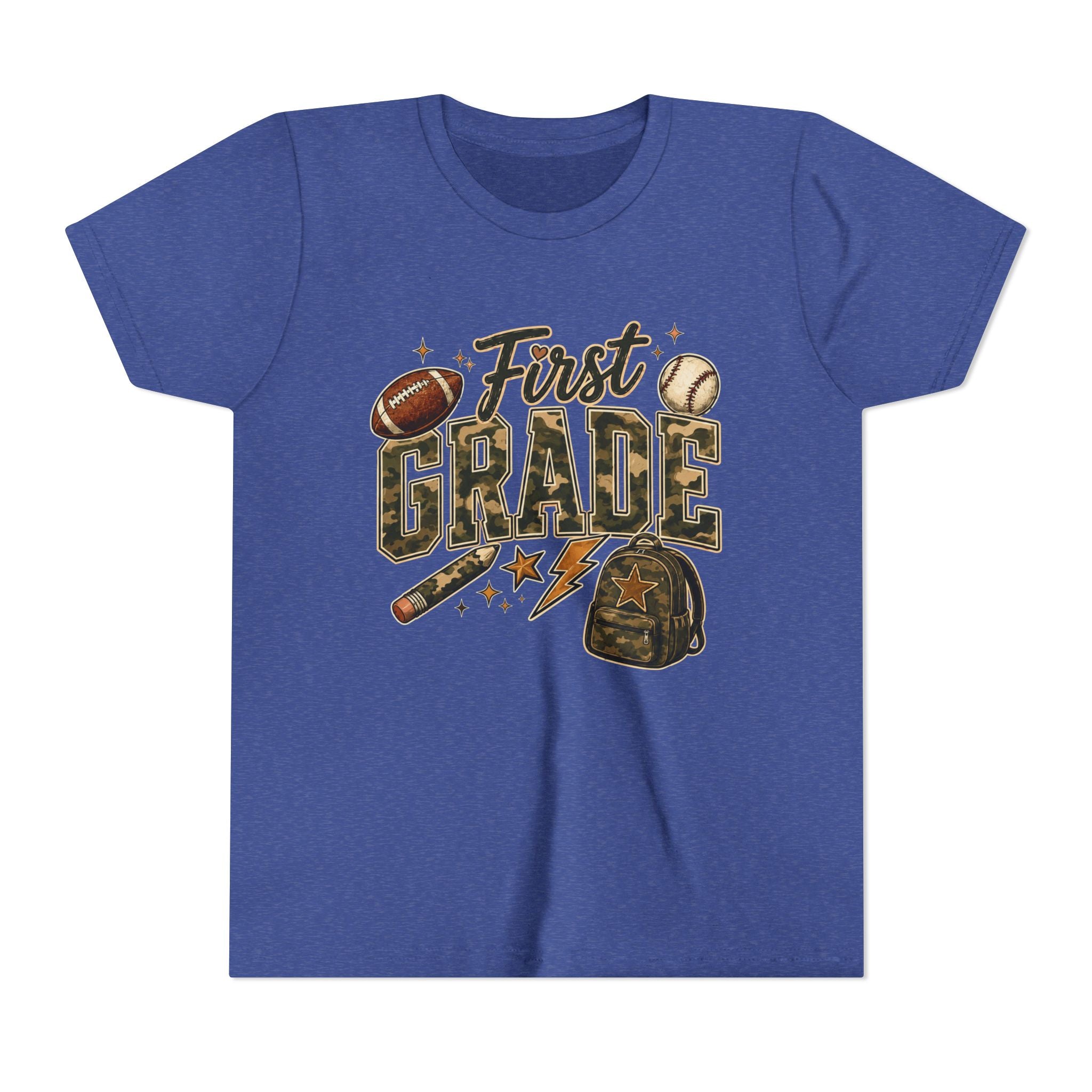 First Grade Kids T‑Shirt — Back to School Sports Backpack Design