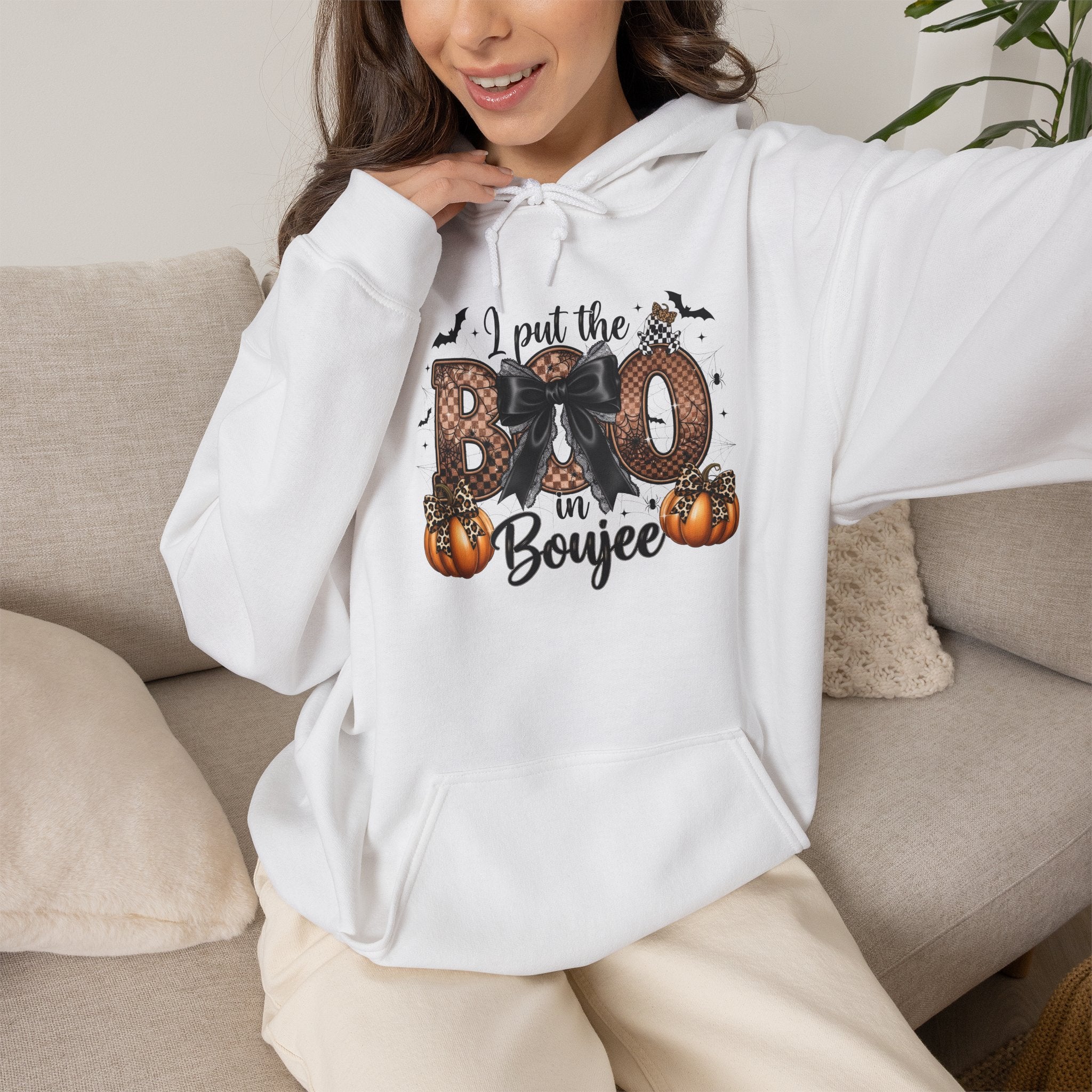 Halloween 'I Put the Boo in Boujee' Hoodie — Pumpkin Bat Spooky Chic Pullover