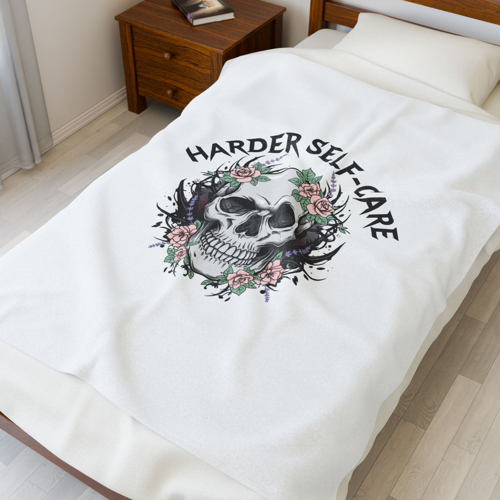 Harder Self-Care Skull Blanket | heavy metal wellness, gothic self-care