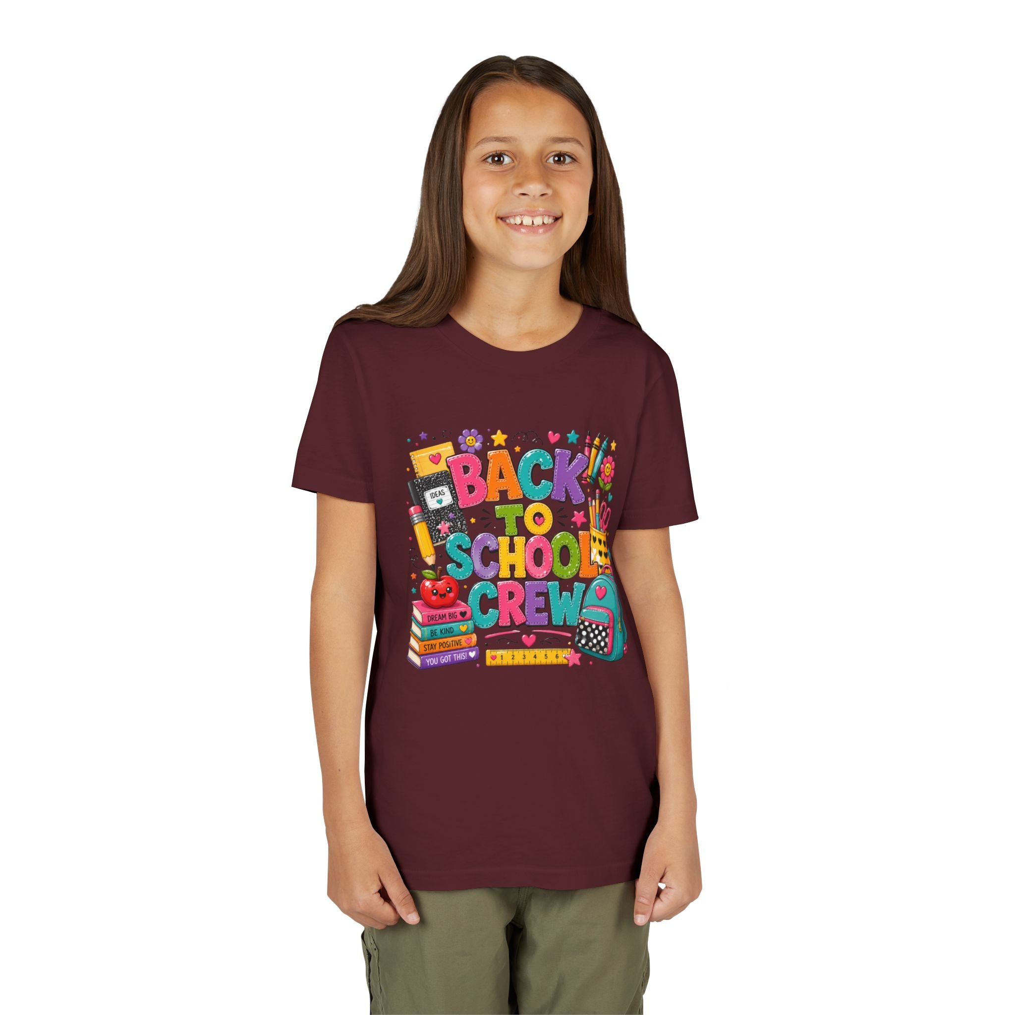 Back to School Crew Youth Tee — Colorful Kids' School Backpack & Books Graphic Shirt