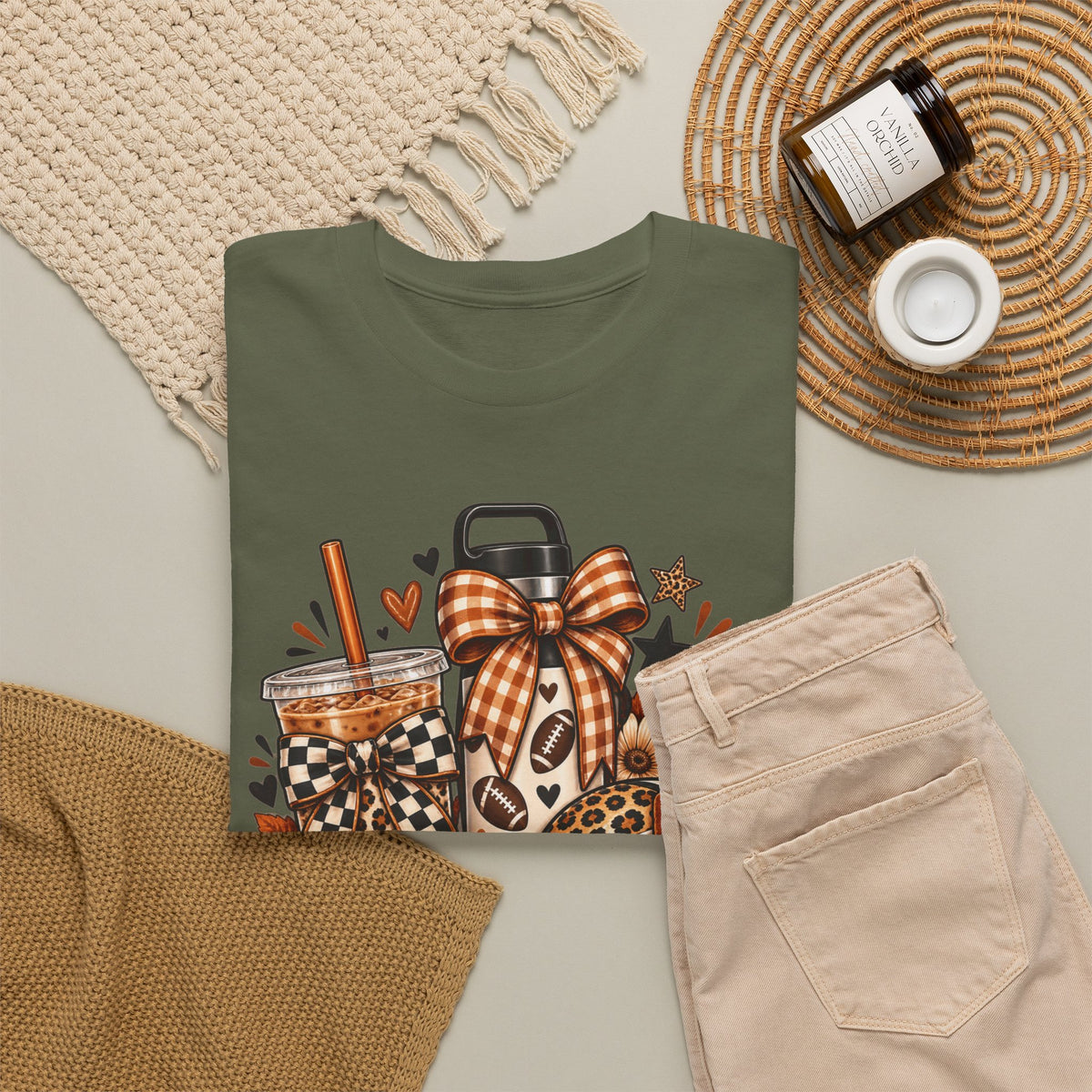 Fall Cozy Coffee T-Shirt — Pumpkin Spice, Plaid Bows & Floral Autumn Graphic Tee