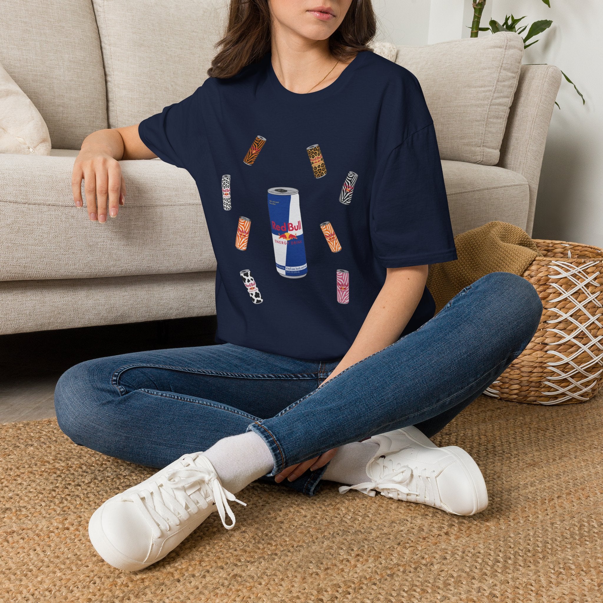 Energy Drink & Lip Balm Graphic T-Shirt — Playful Red Bull Design