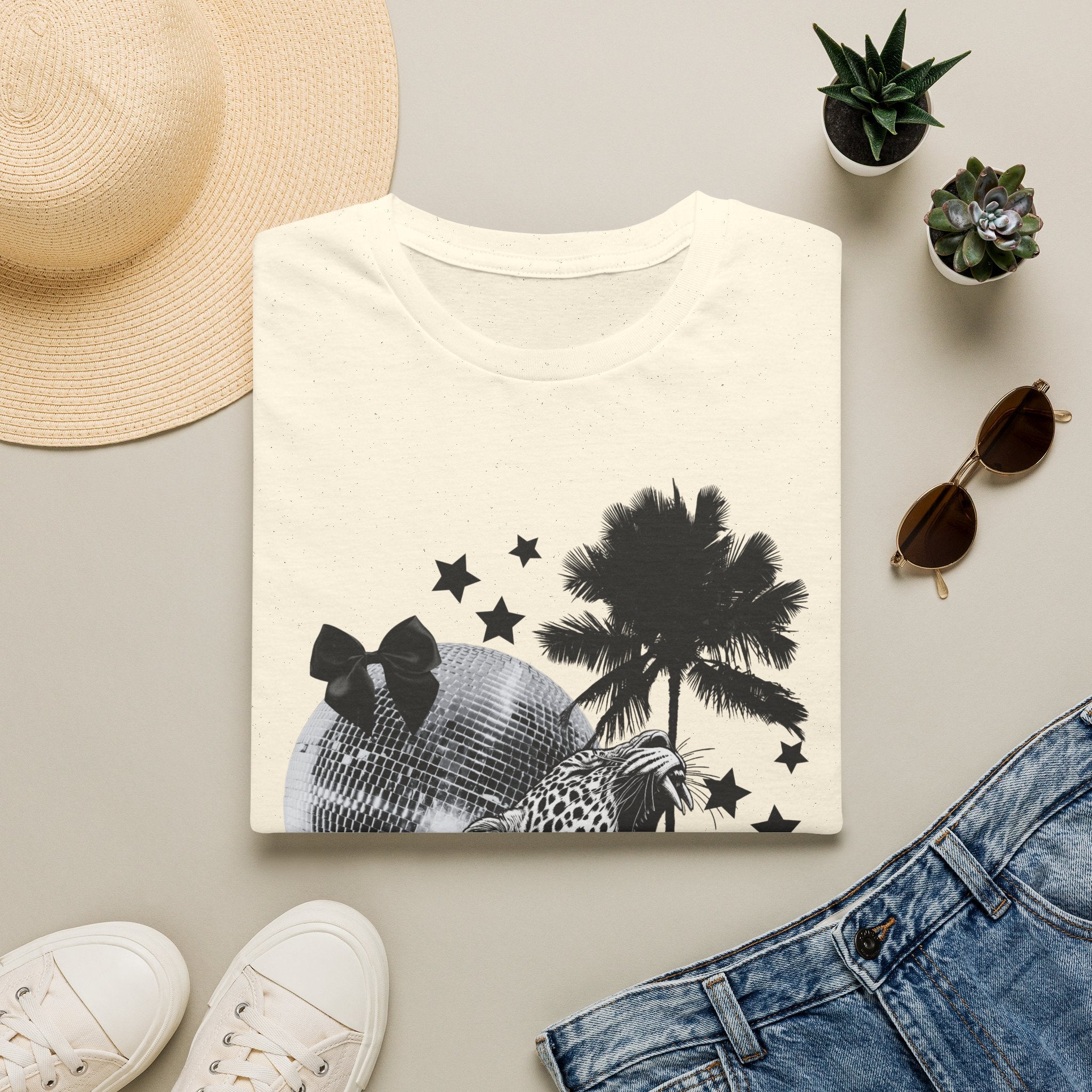 T-Shirt — Retro Disco Leopard Palm Tree Graphic Tee