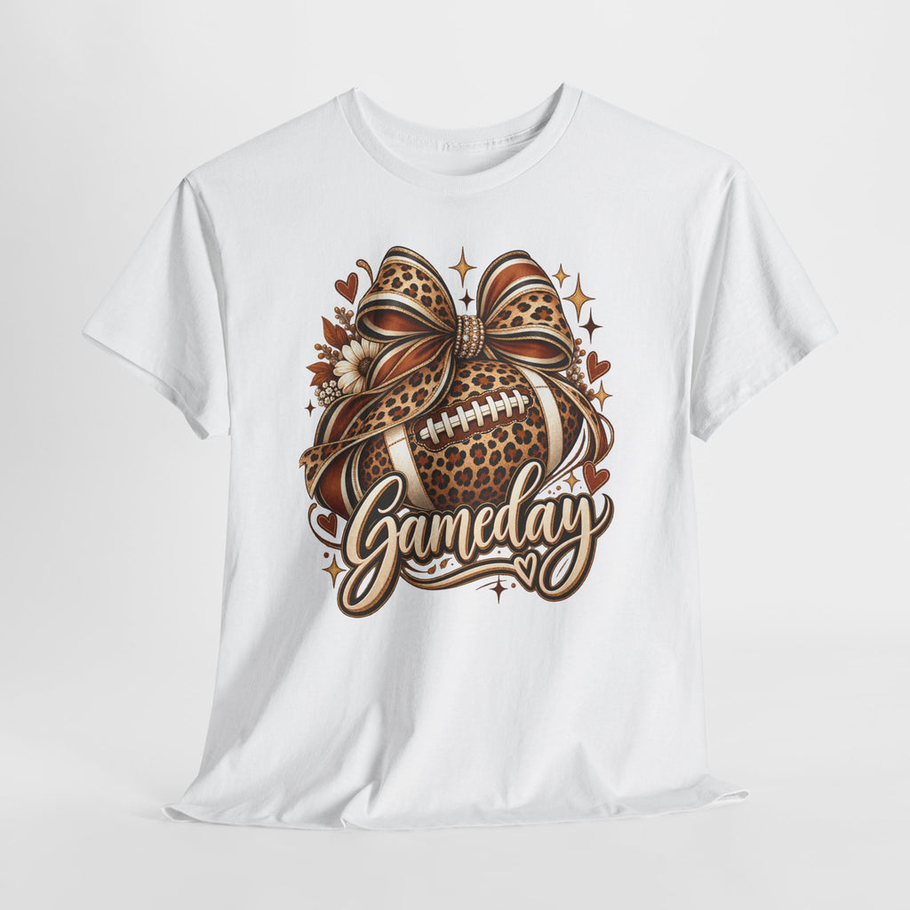 Gameday Football Tee — Leopard Print Football with Bow