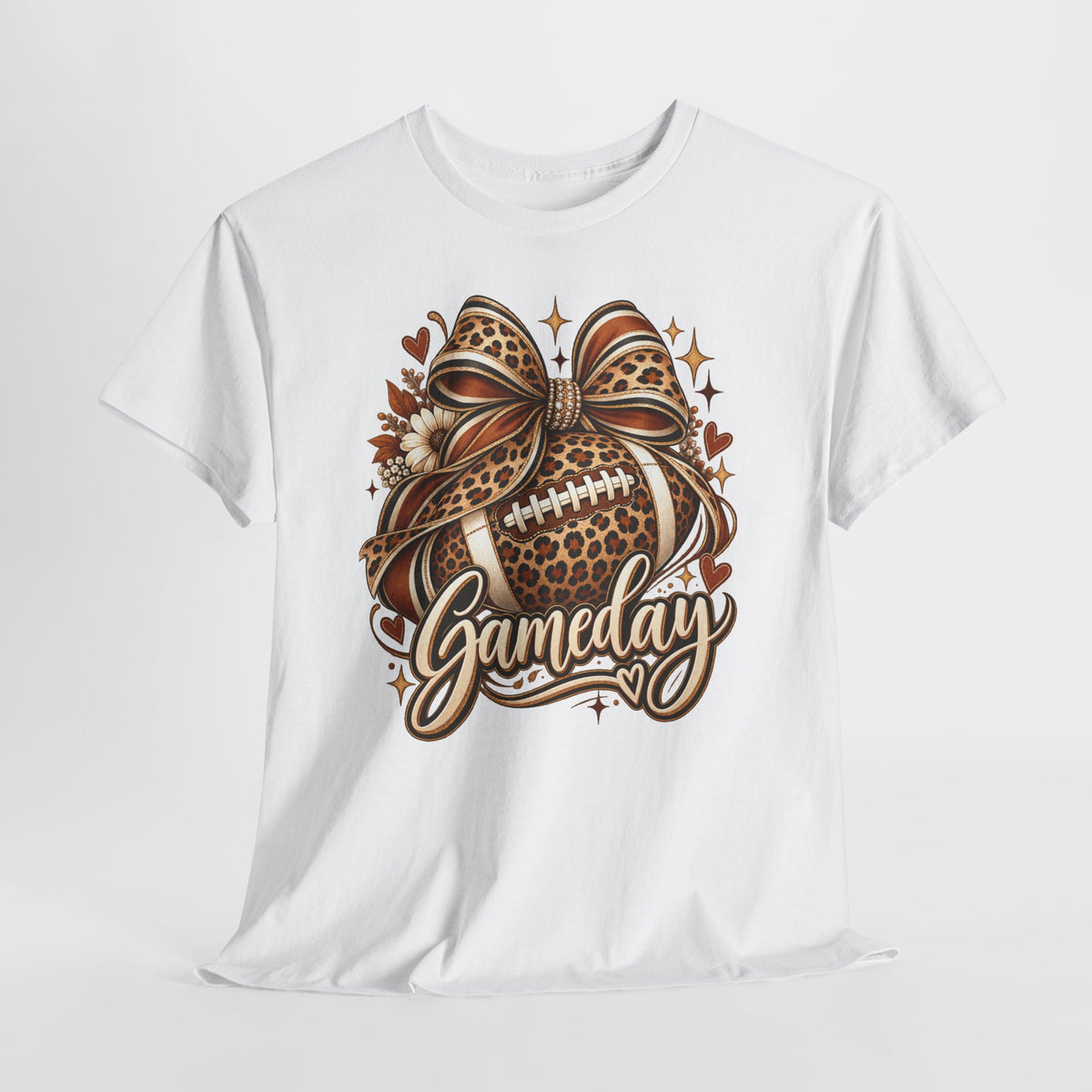 Gameday Football Tee — Leopard Print Football with Bow