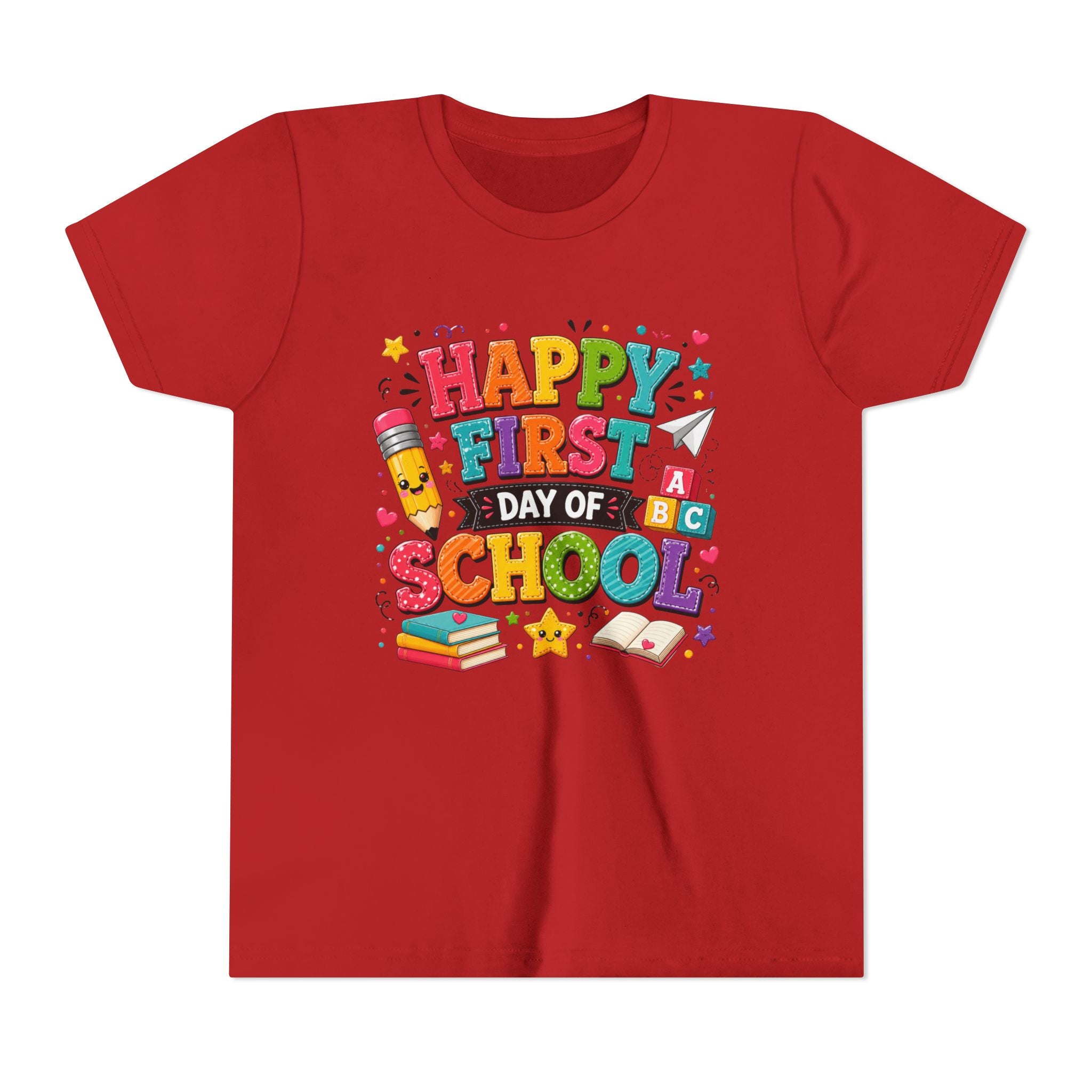 Youth Tee — "Happy First Day of School" Back-to-School Graphic Shirt