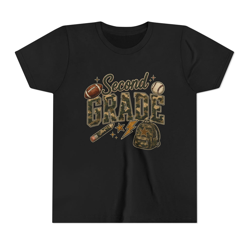 Second Grade Youth Tee — Back-to-School Sports & Backpack Design