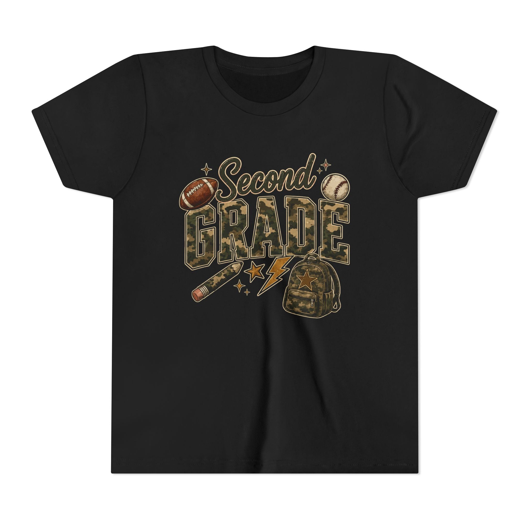 Second Grade Youth Tee — Back-to-School Sports & Backpack Design