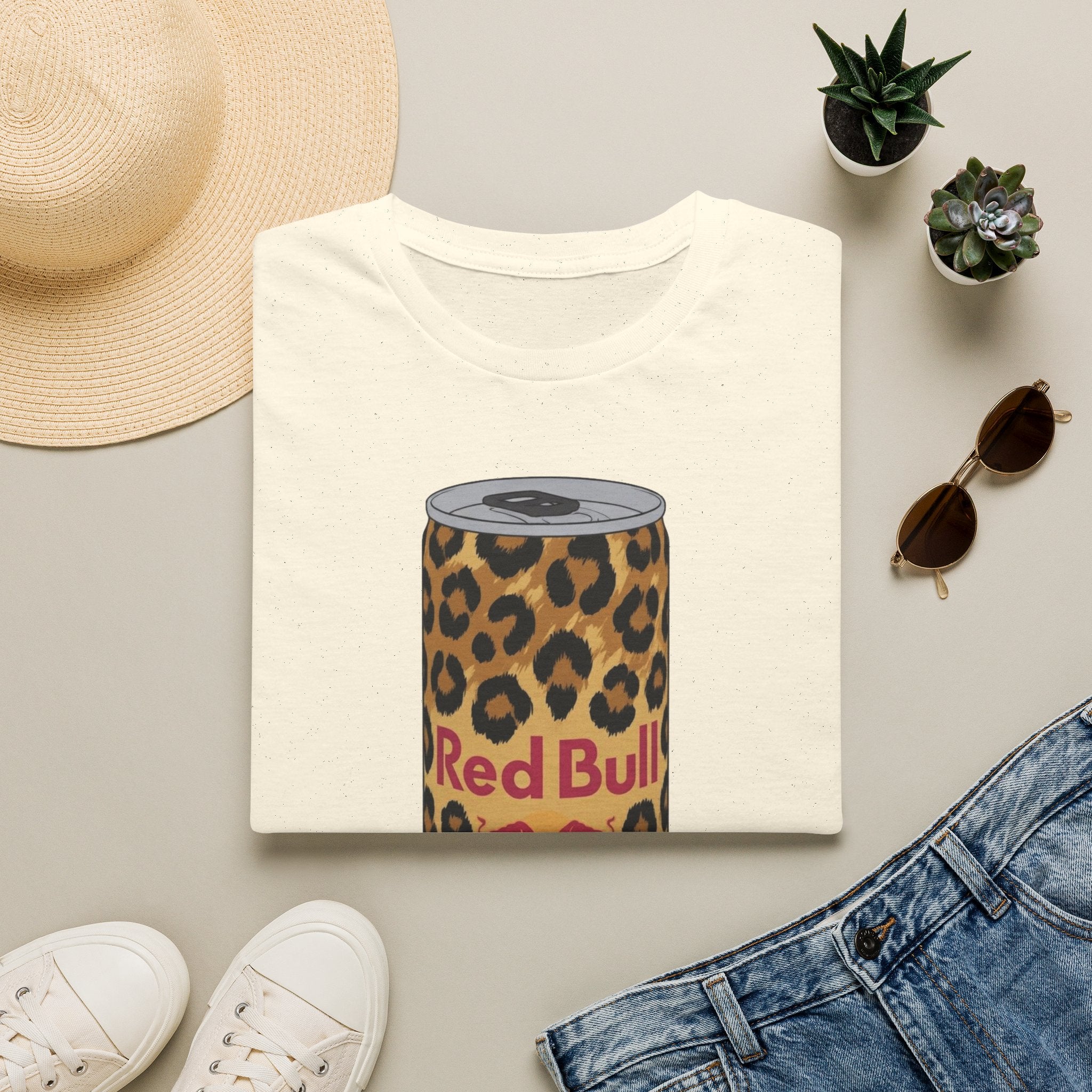 Leopard Print Red Bull Can T‑Shirt — Energy Drink Graphic Tee