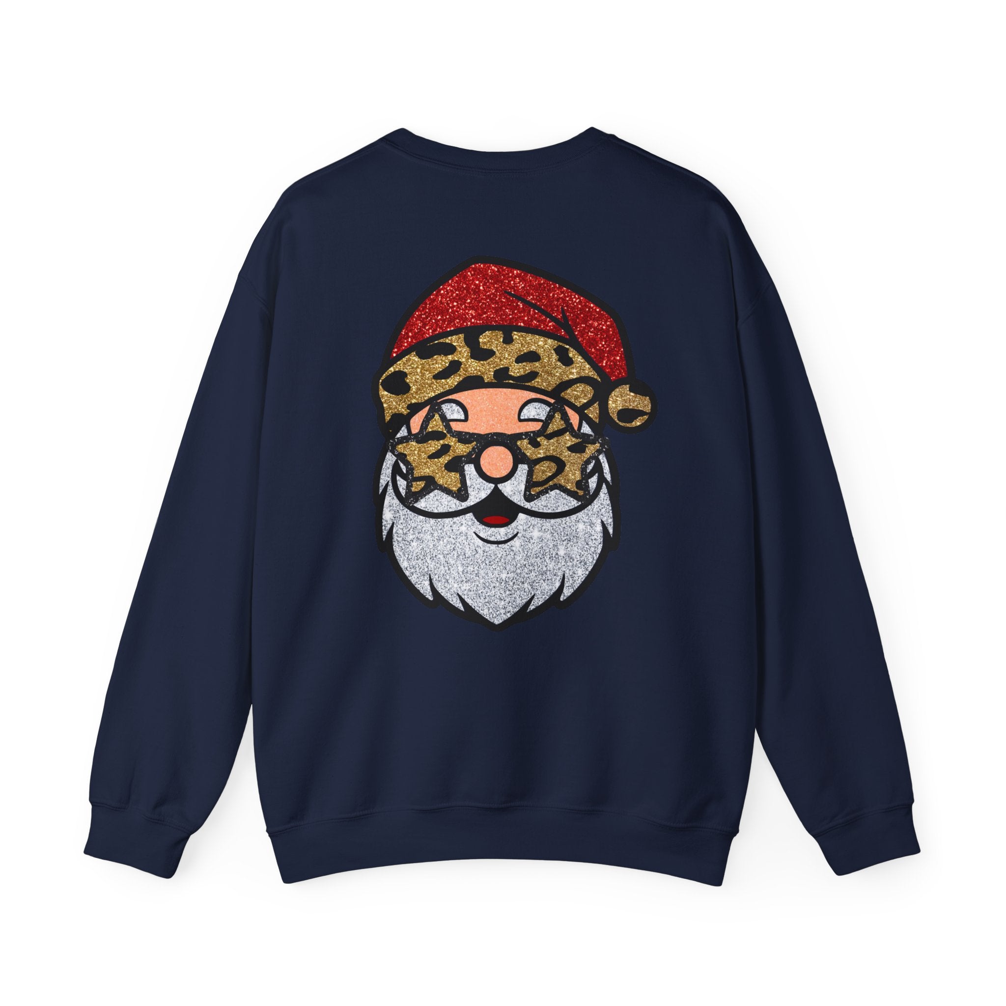 Santa Face Crewneck Sweatshirt — Leopard Santa Graphic Holiday Pullover
