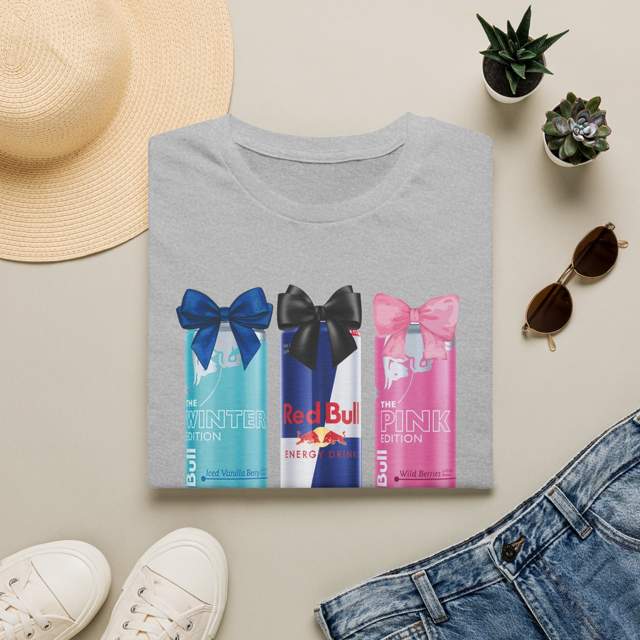 Red Bull Cans Graphic T-Shirt — “First I Need Red Bull” Energy Drink Tee