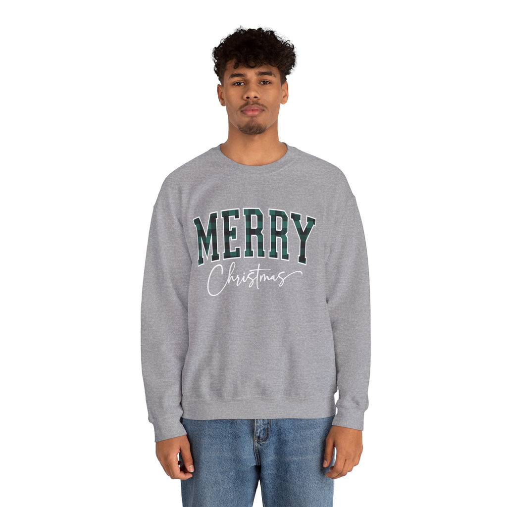 Merry Christmas Crewneck Sweatshirt – Plaid Holiday Graphic Crew