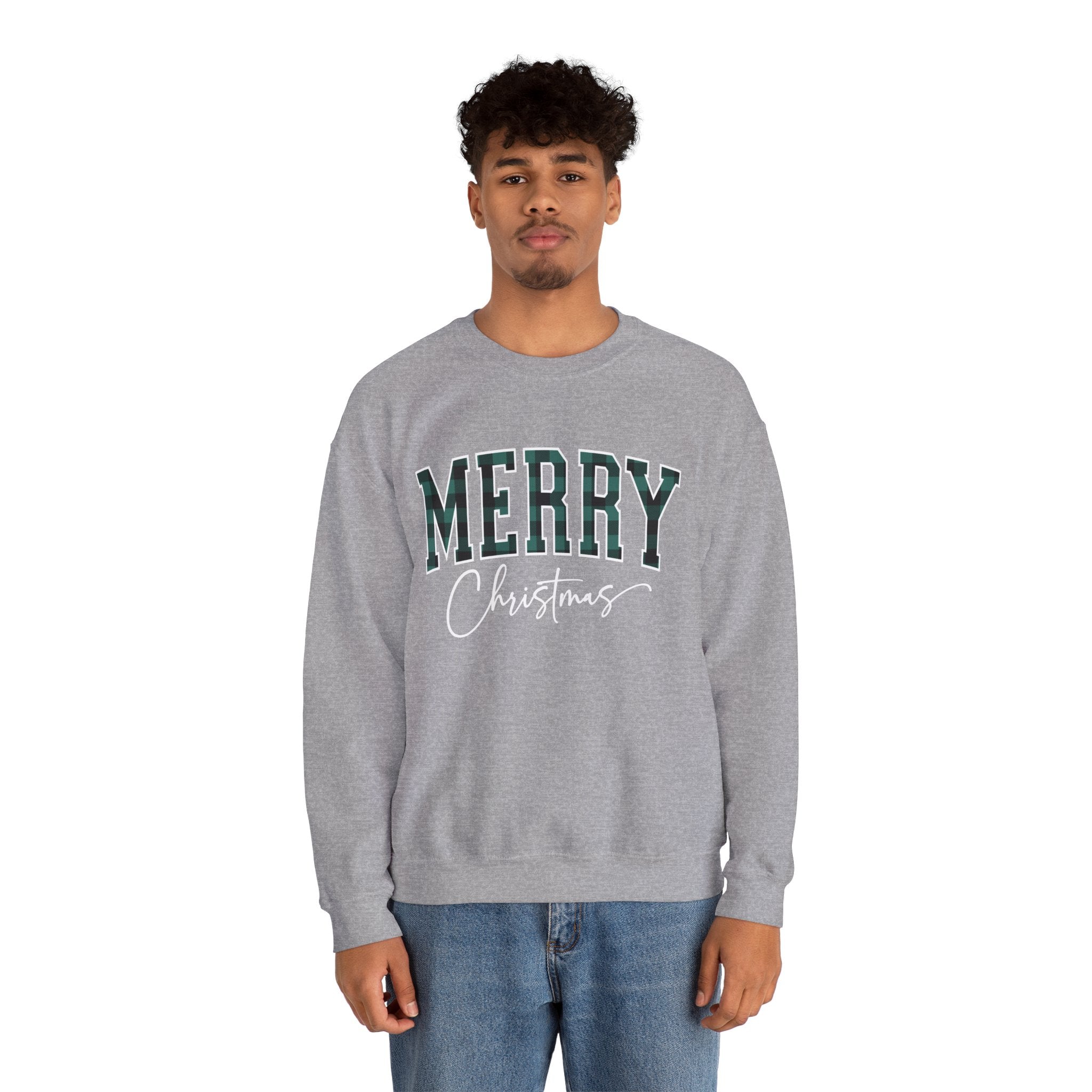 Merry Christmas Crewneck Sweatshirt – Plaid Holiday Graphic Crew
