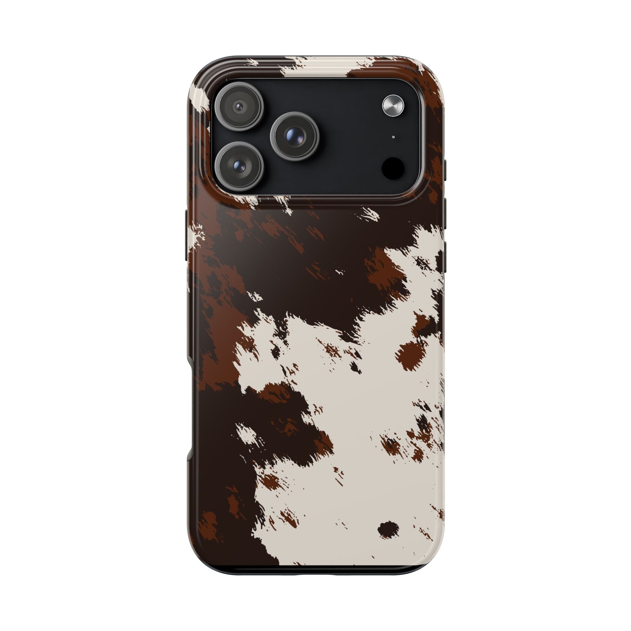 Cowhide Print Tough Phone Case — Brown & White Western Rugged Protection