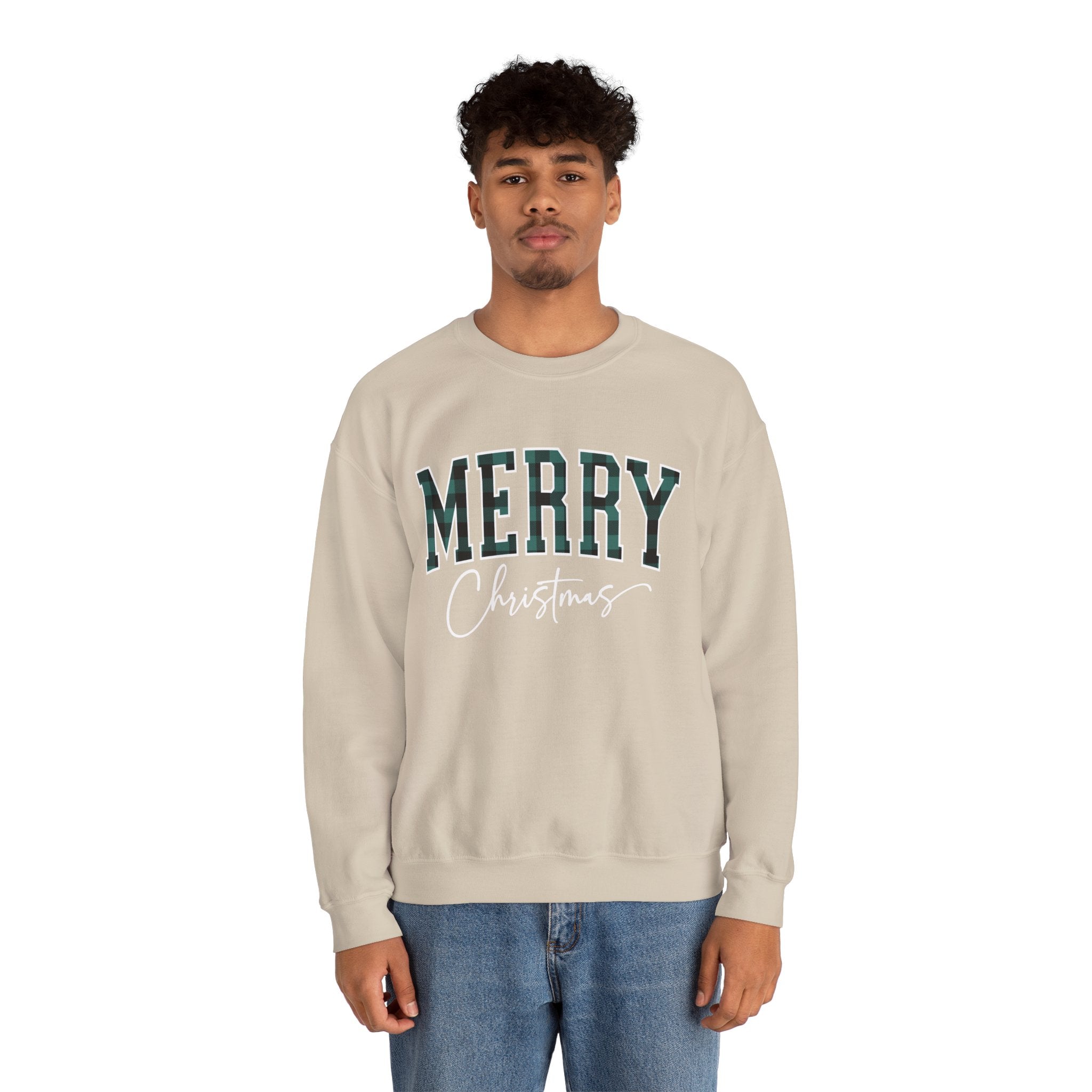 Merry Christmas Crewneck Sweatshirt – Plaid Holiday Graphic Crew