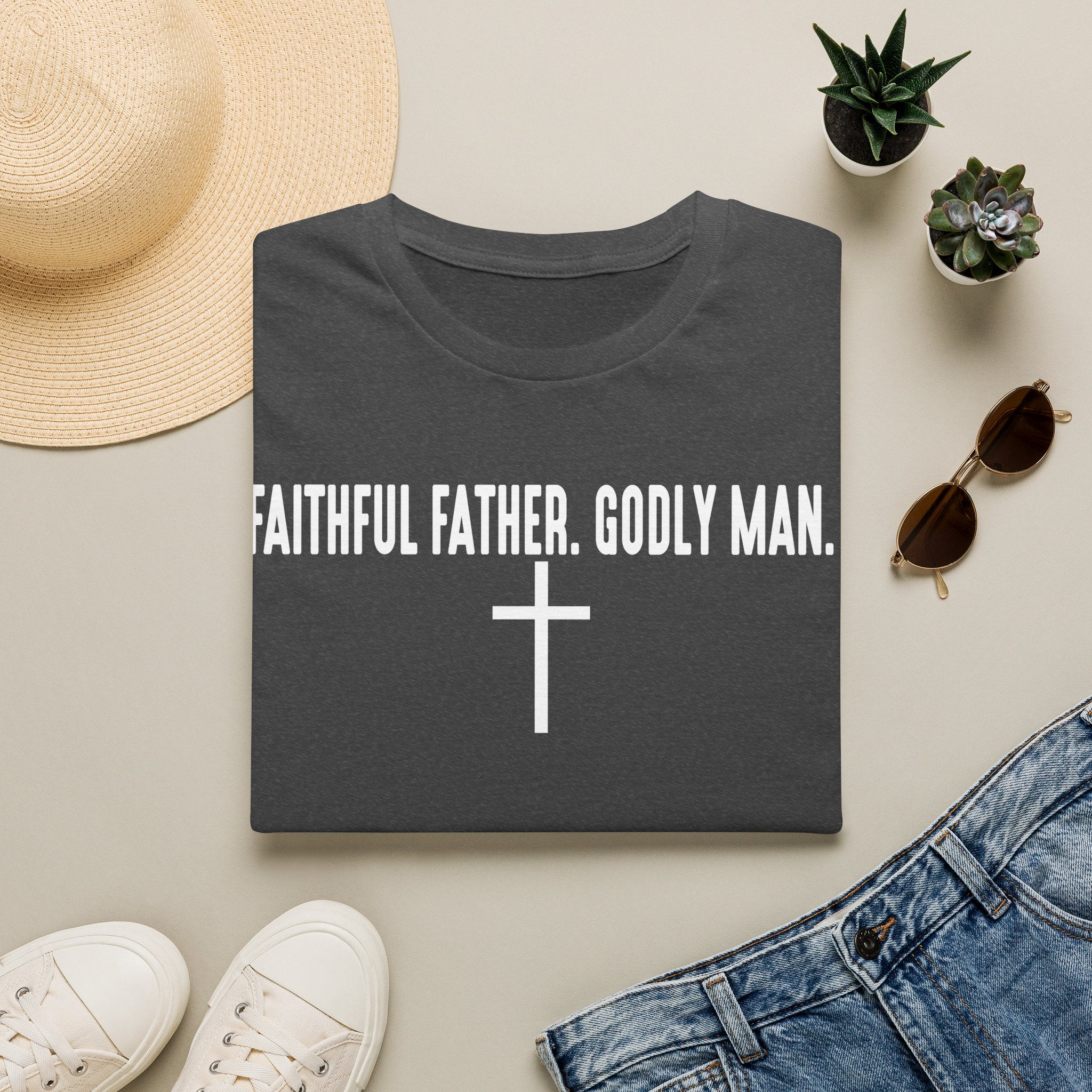 Faithful Father Godly Man T-Shirt – Christian Cross Tee for Dads & Men