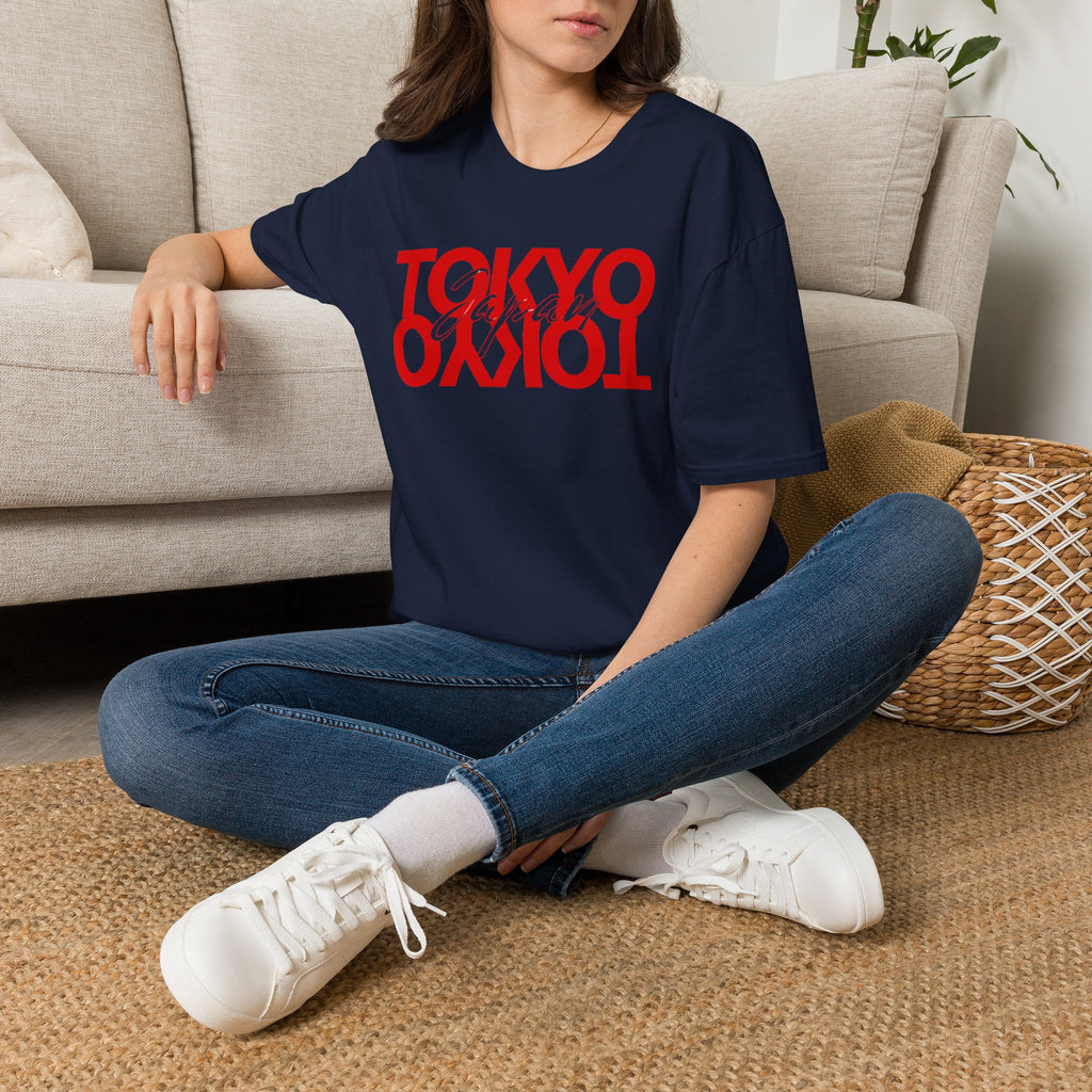 Tokyo Floral T-Shirt — Mirrored Red Logo "Tokyo" Graphic Tee