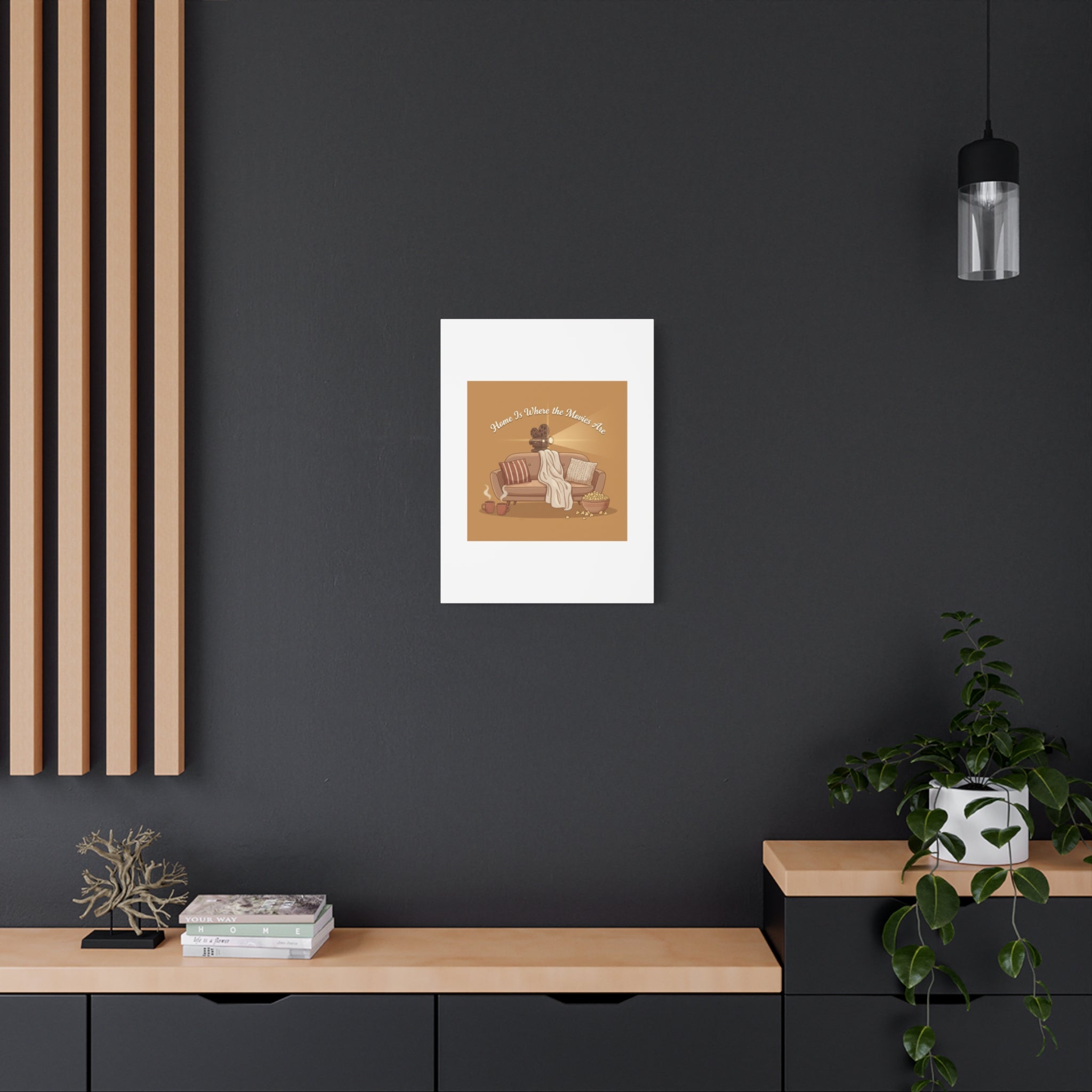 Home Is Where the Movies Are Canvas | cozy night art, home cinema decor