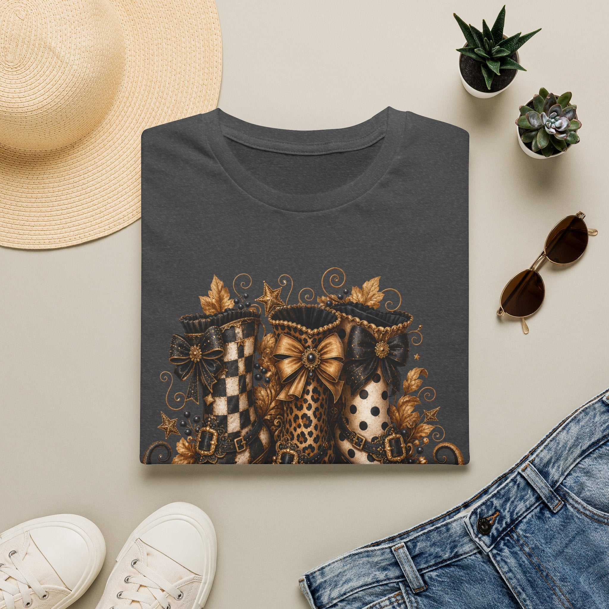 Leopard & Plaid Fall Boots Graphic T-Shirt
