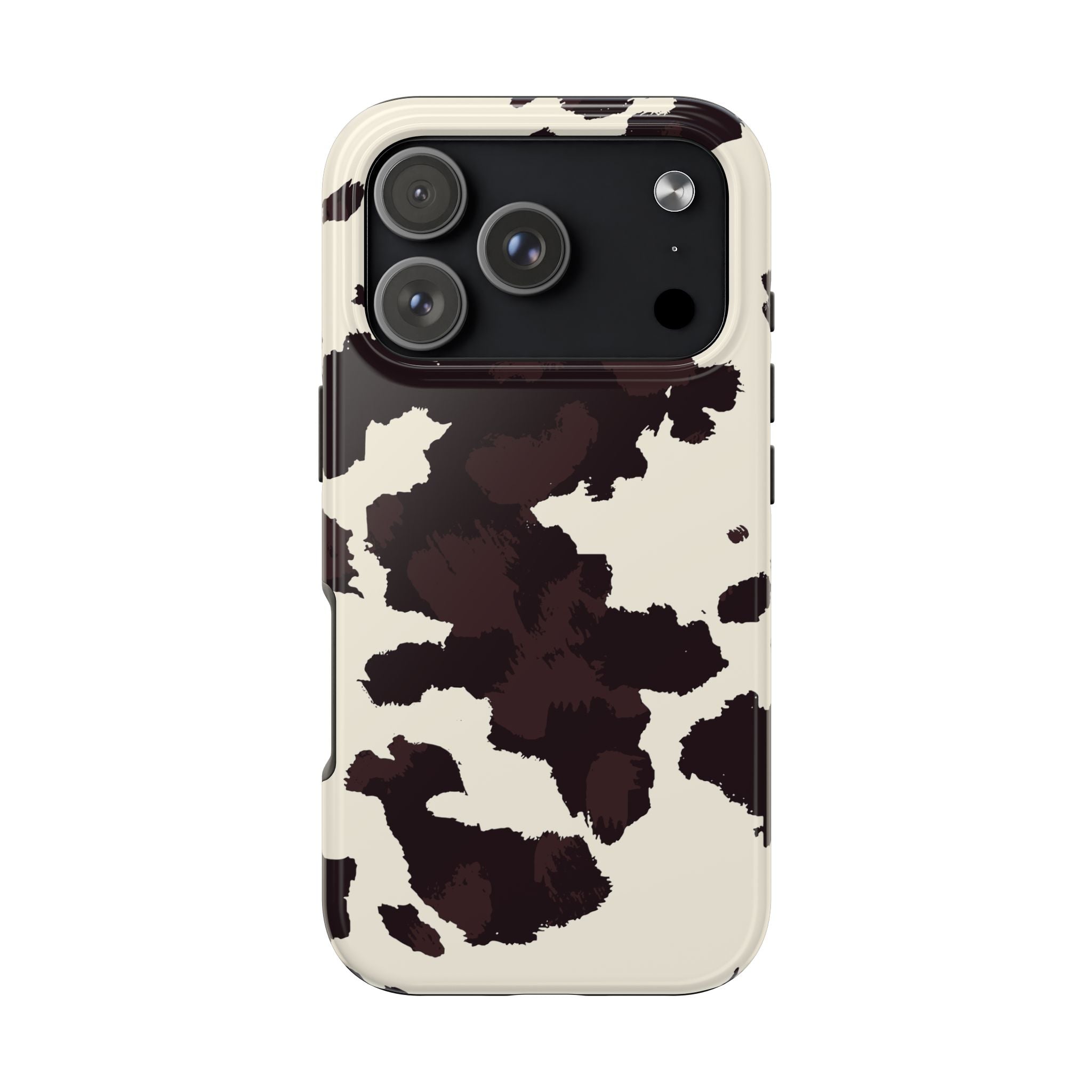 Cow Print Tough Phone Case — Brown Cream Protective Phone Cover