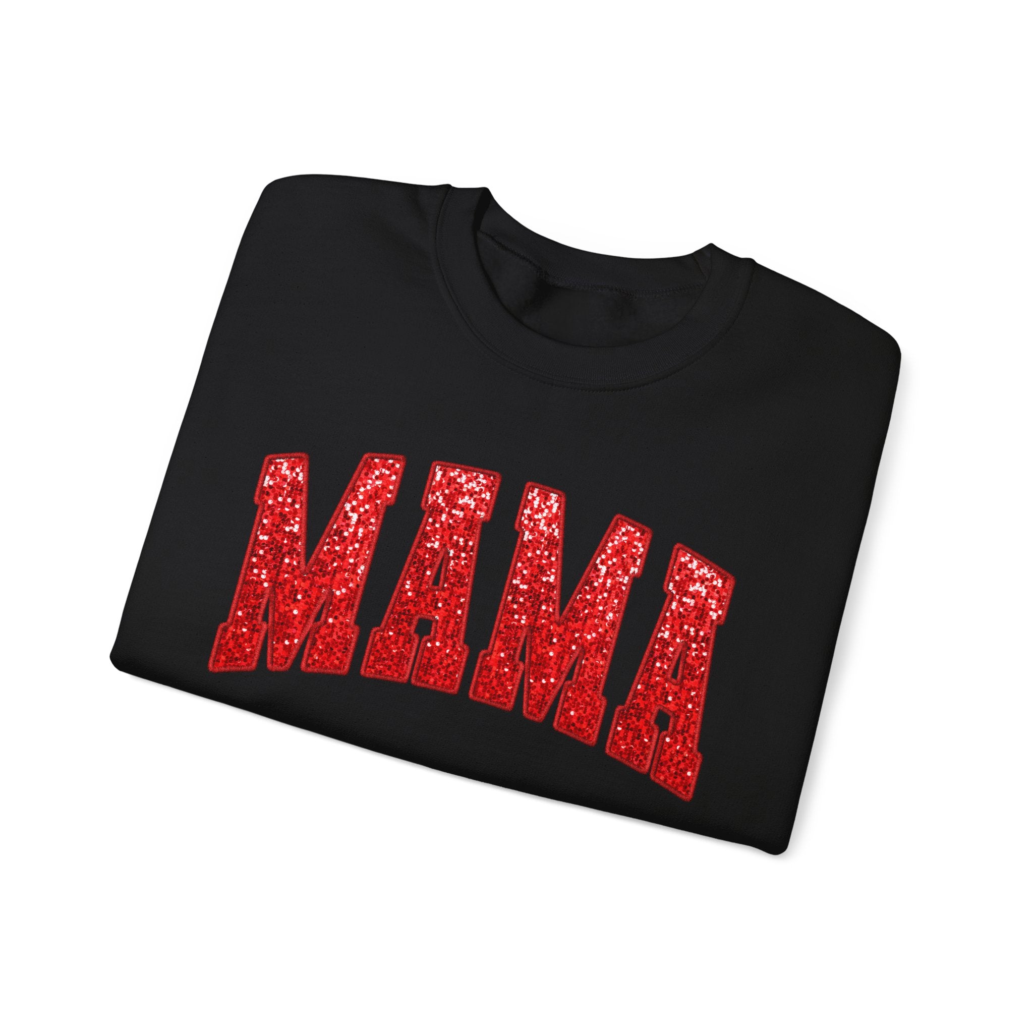 MAMA varsity letters Sweatshirt | red glitter heart sleeve accents