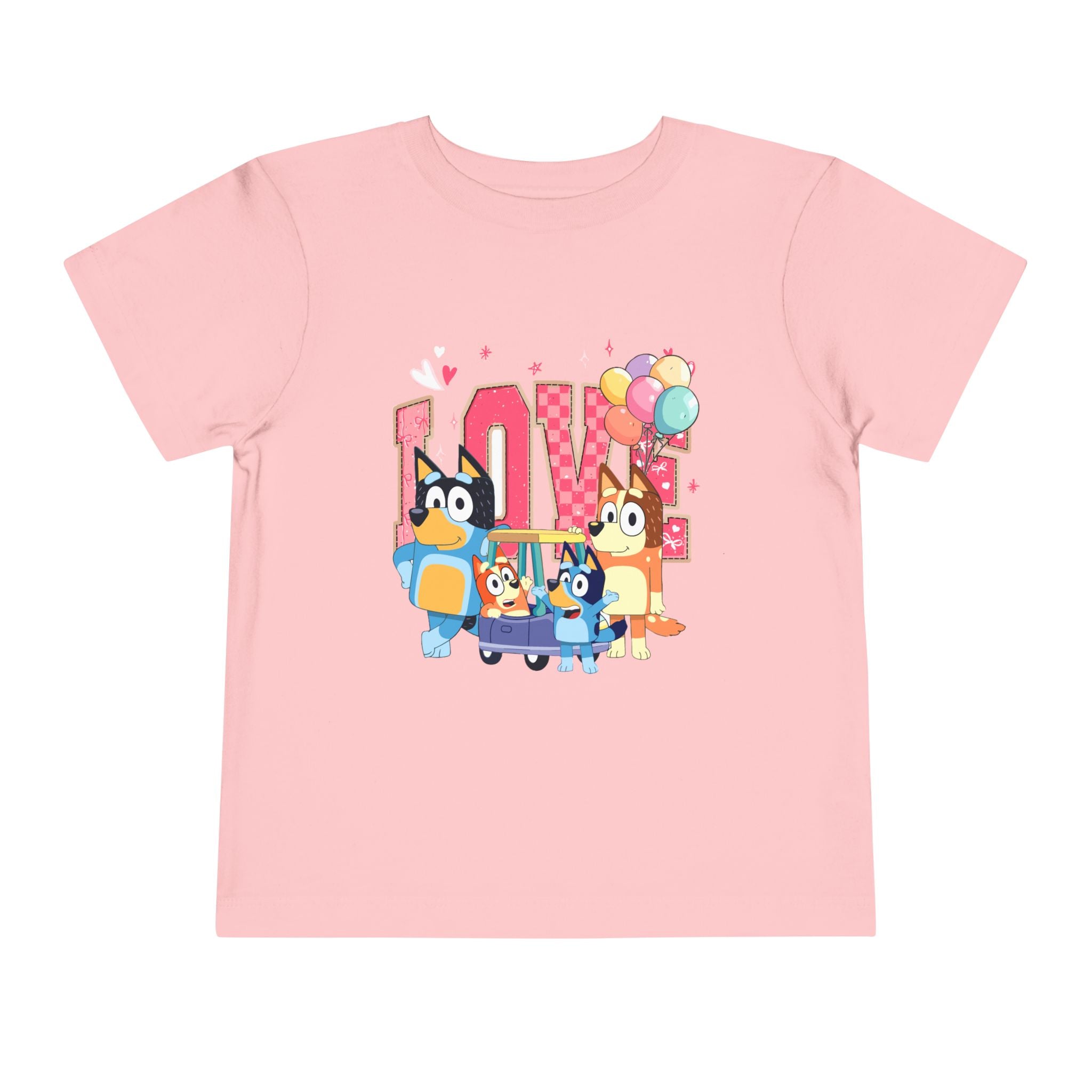 Love Bluey Toddler Tee - Cute Cartoon Family Shirt with Balloons
