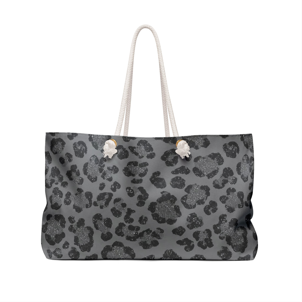 Grey Leopard Weekender Bag — Spacious Animal Print Travel Tote