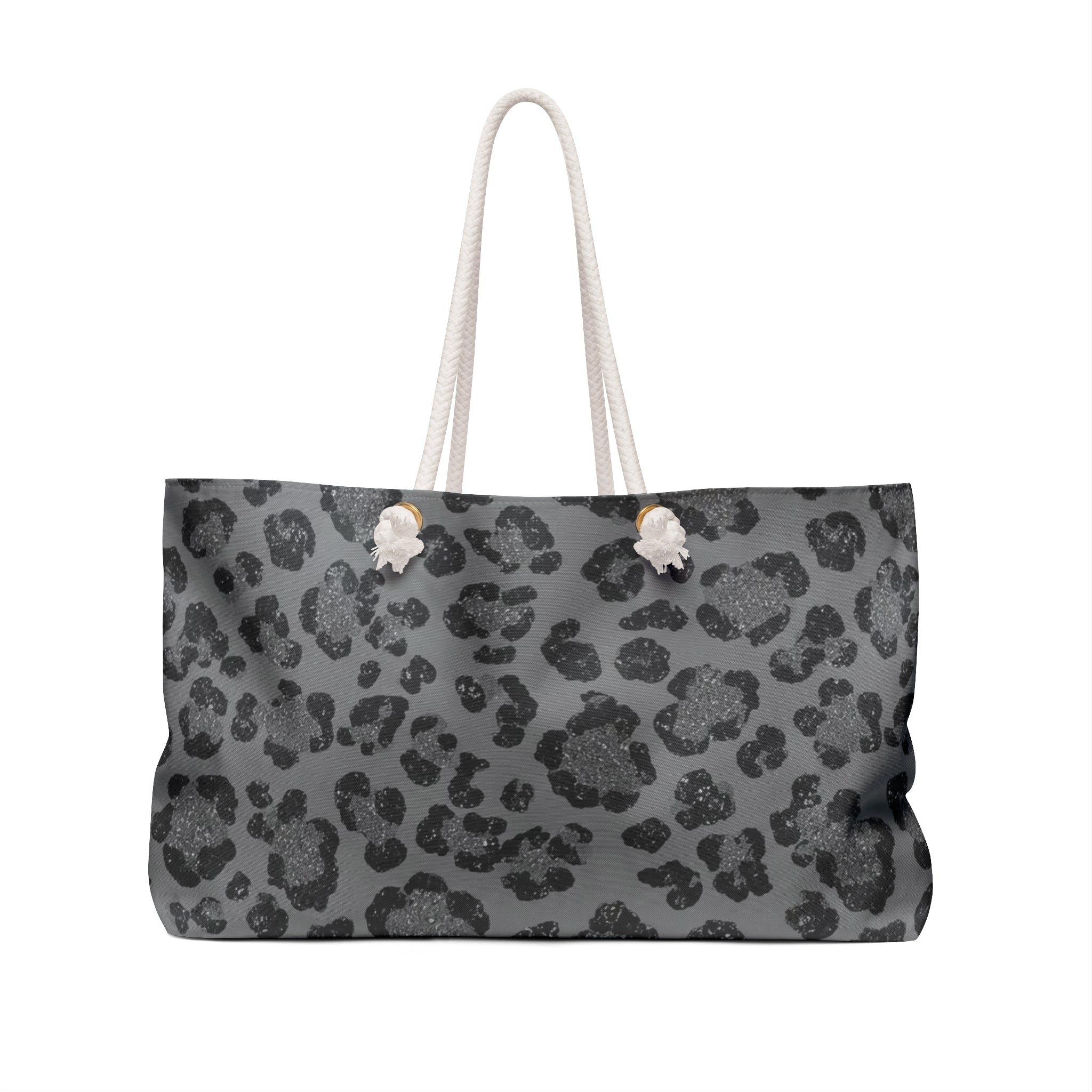 Grey Leopard Weekender Bag — Spacious Animal Print Travel Tote