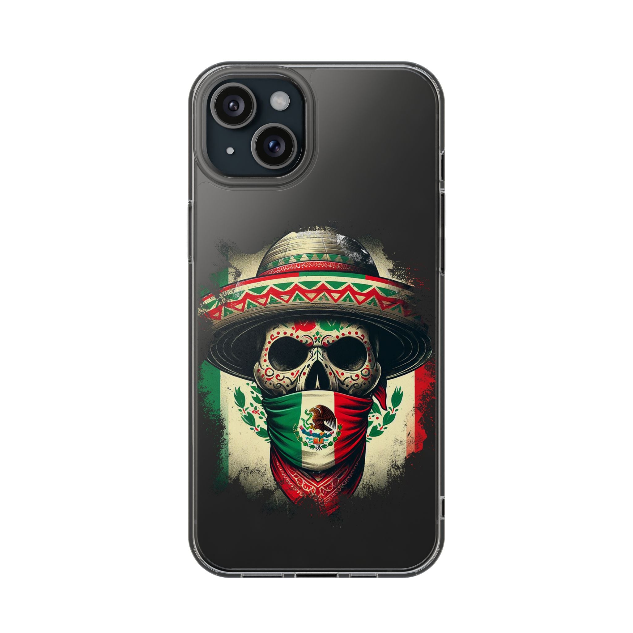 Clear Magnetic Phone Case — Day of the Dead Skull with Mexican Flag Bandana