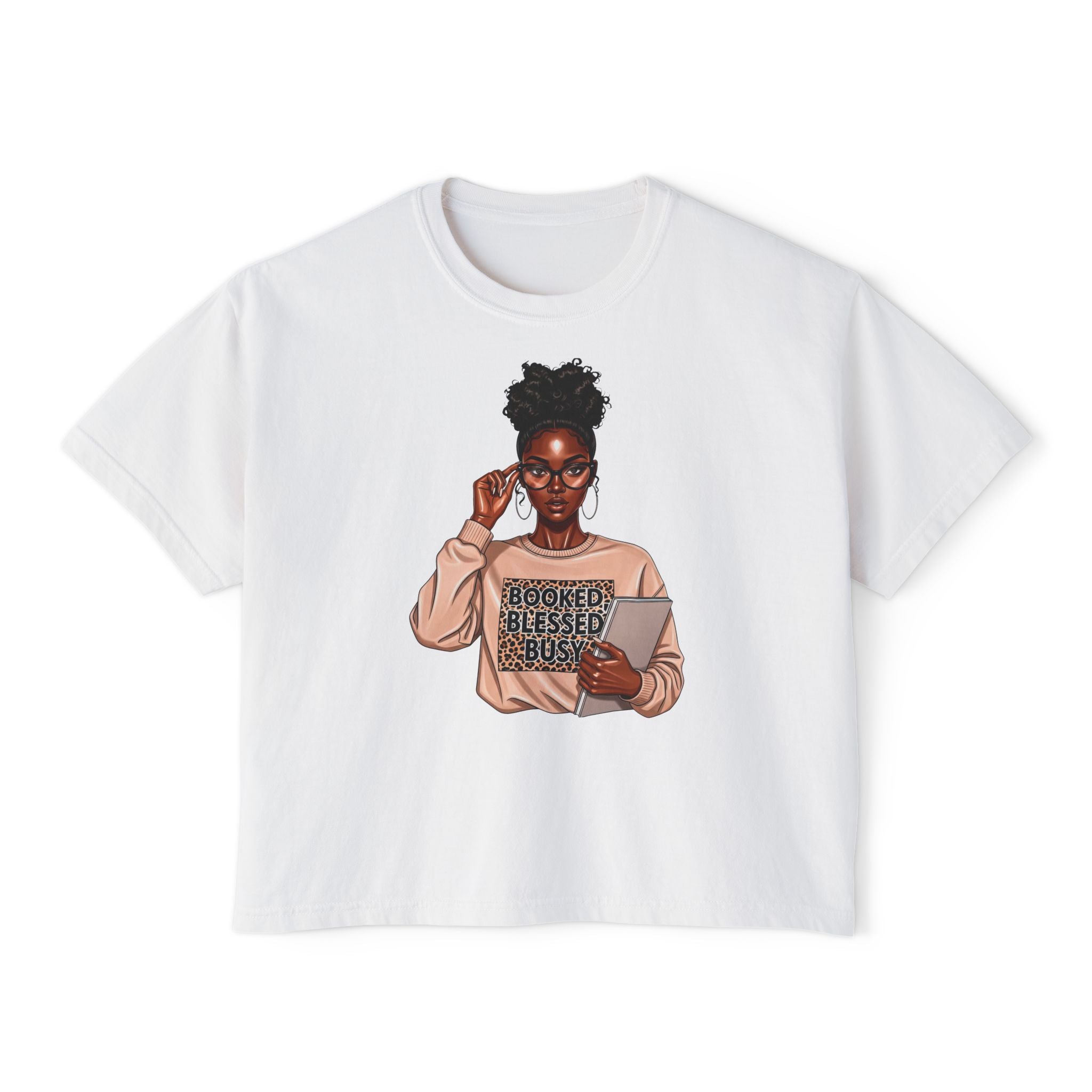 Boxy Tee — Booked Blessed Boss Graphic
