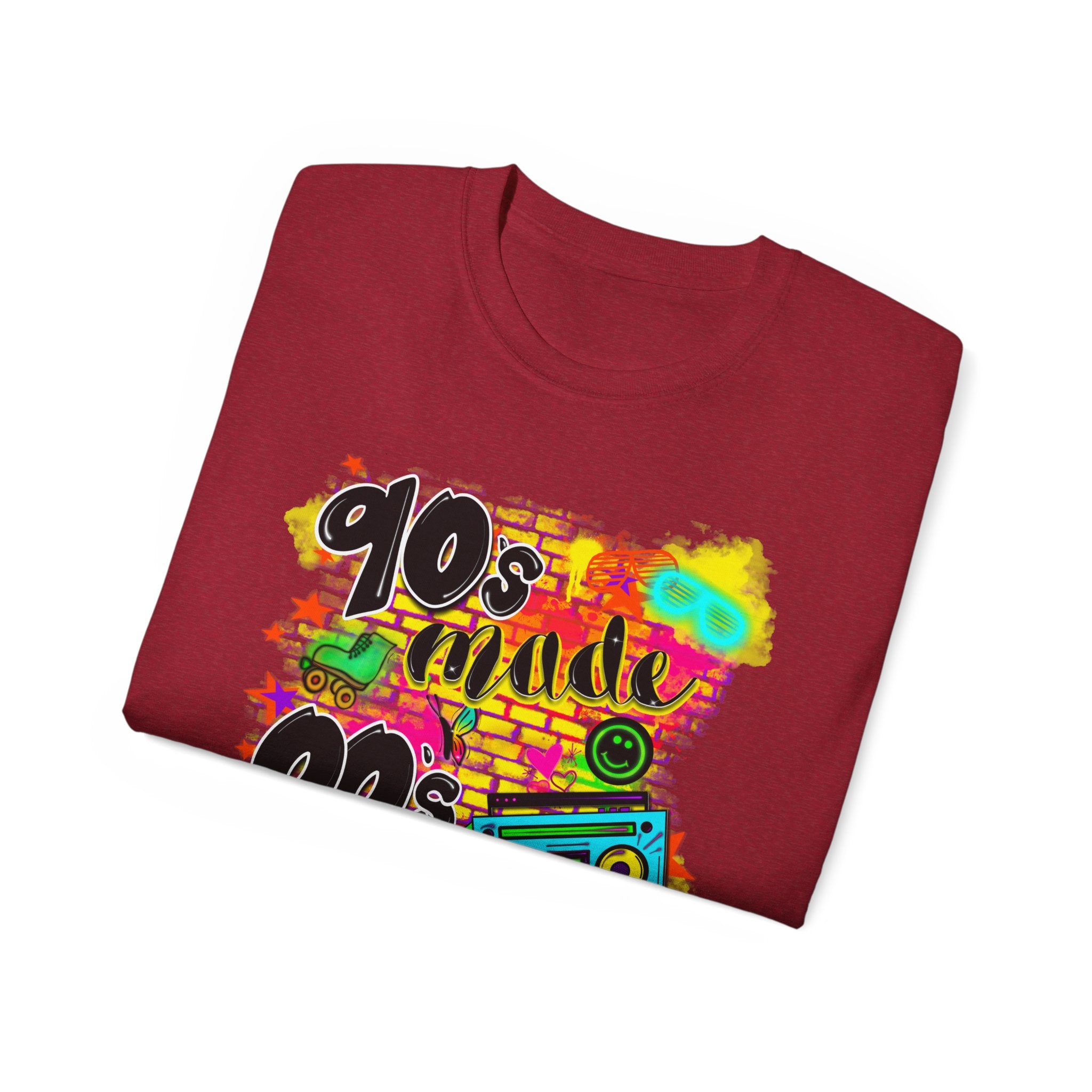 90s Made 00s Raised T-Shirt — Neon Retro Boombox Graphic Tee