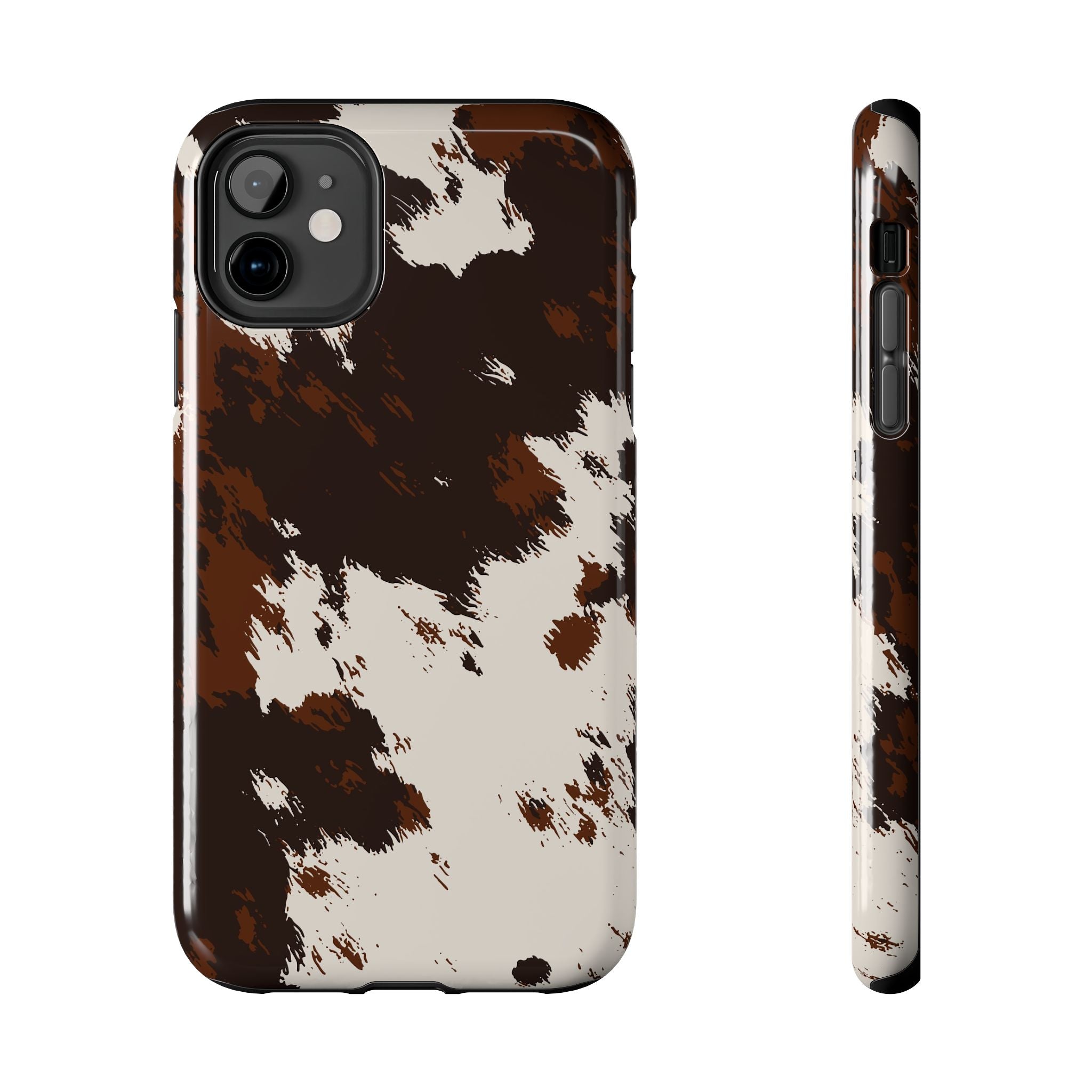 Cowhide Print Tough Phone Case — Brown & White Western Rugged Protection