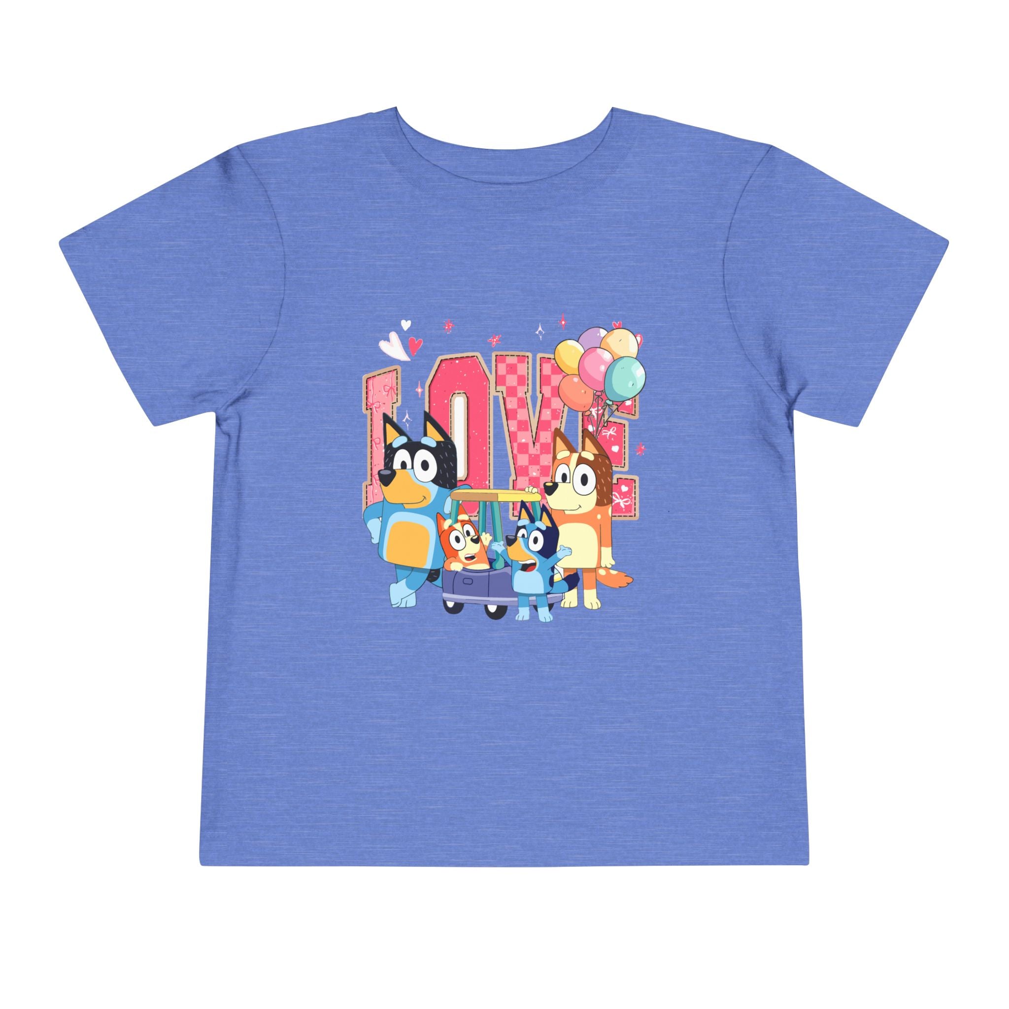 Love Bluey Toddler Tee - Cute Cartoon Family Shirt with Balloons