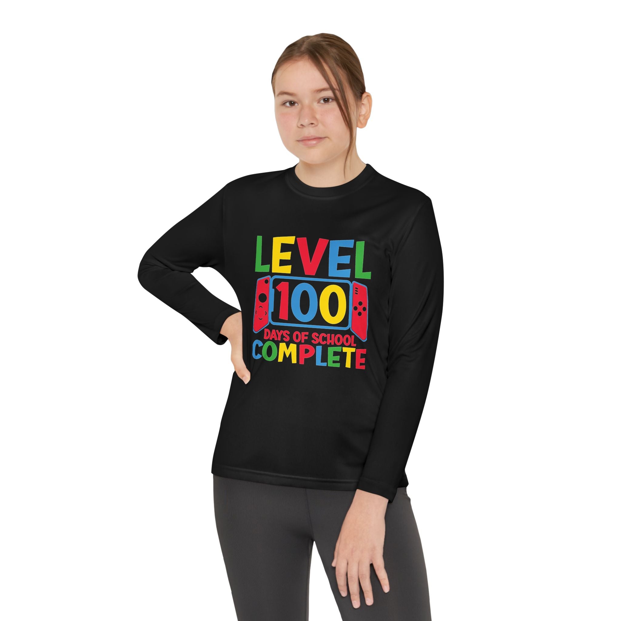 Youth Long Sleeve Shirt - "Level 100 Days of School Complete" 100th Day Celebration Tee