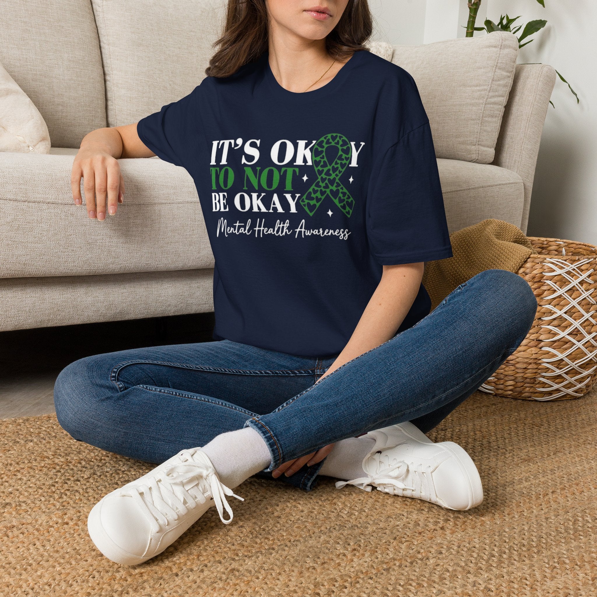 Mental Health Awareness T-Shirt — "It's Okay to Not Be Okay" with Green Ribbon