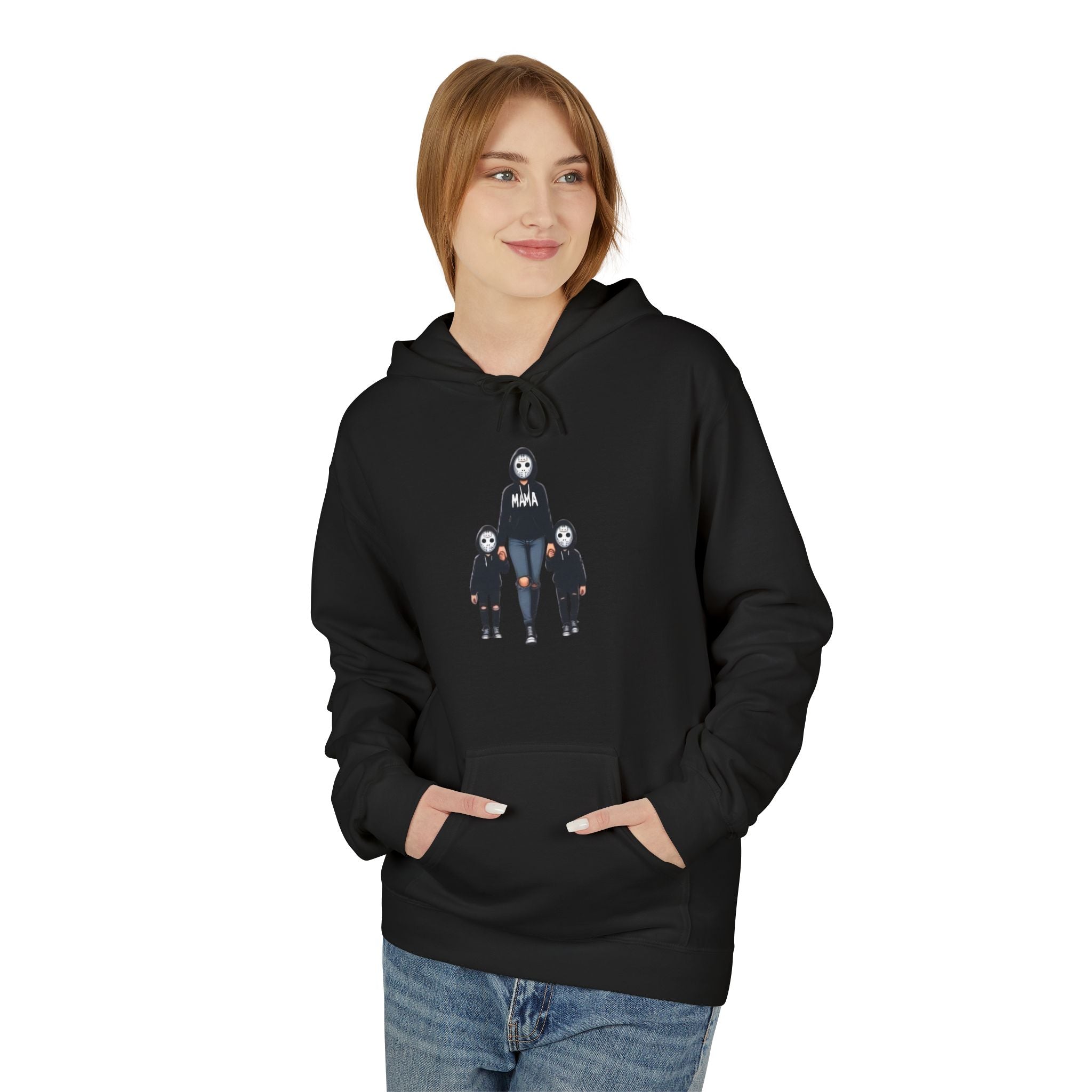 Horror Family Graphic Hoodie – Creepy Trio Skeleton & Child Design