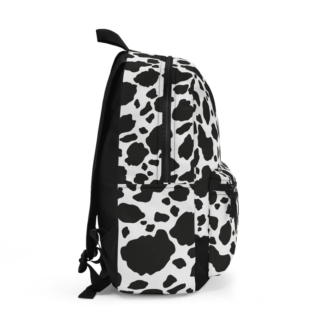 Cow Print Backpack — Black & White Patterned School/Everyday Bag