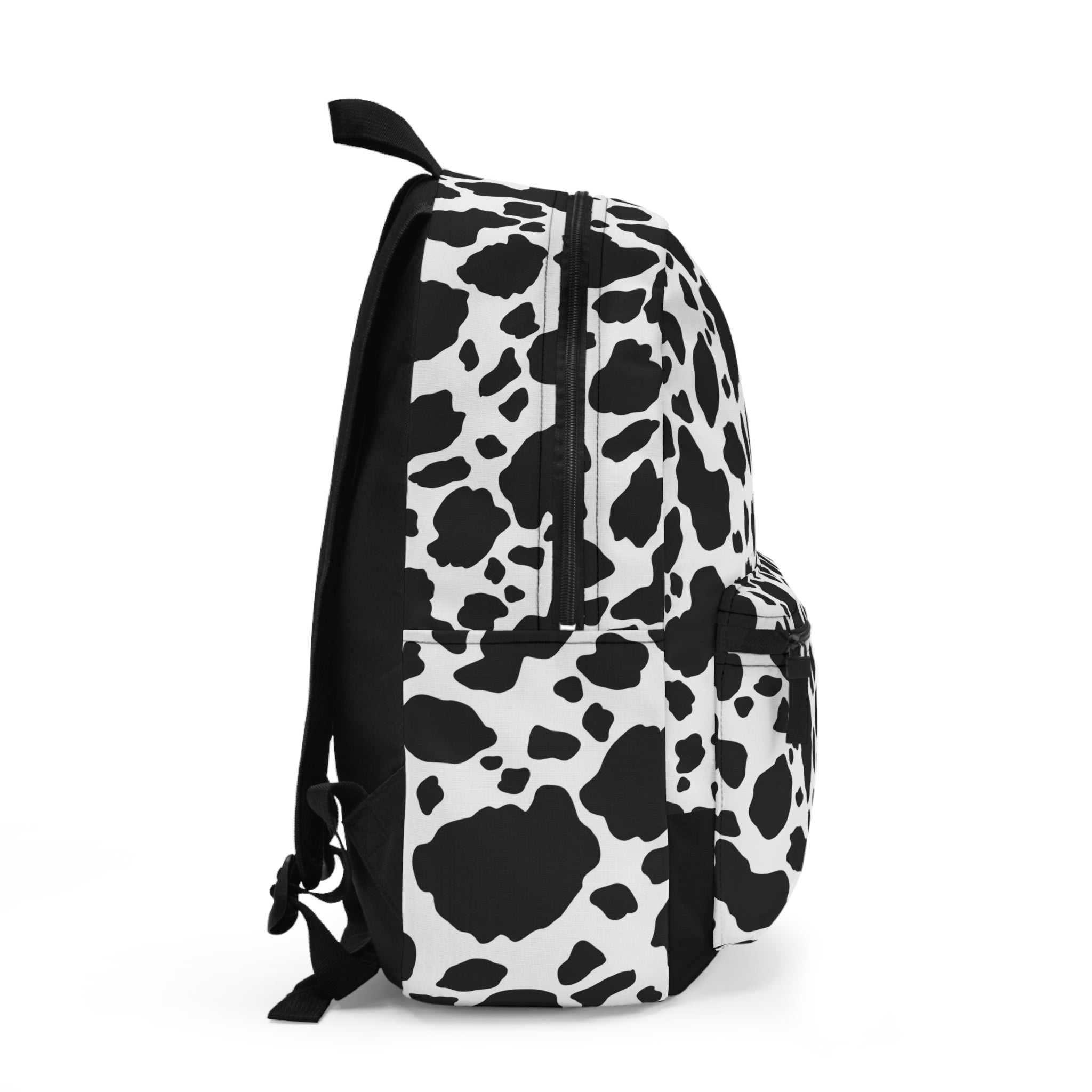 Cow Print Backpack — Black & White Patterned School/Everyday Bag